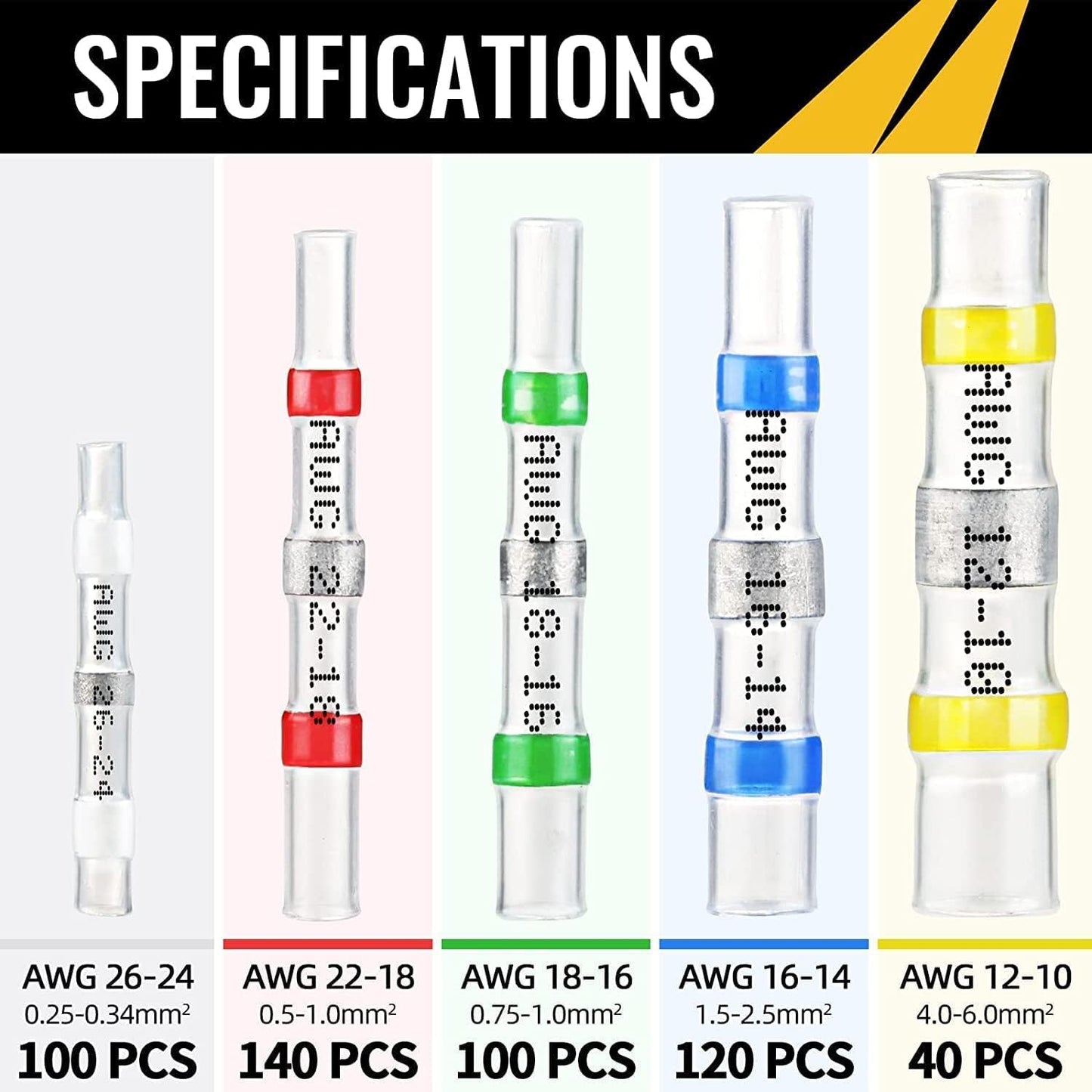 500PCS Solder Seal Wire Connectors, Sopoby Marine Grade Heat Shrink Wire Connectors, Waterproof Solder Wire Terminals, Butt Splice Electrical Connectors Kit