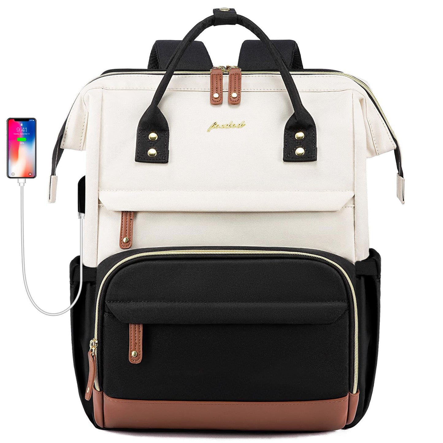 Laptop Backpack for Women Bag: 15.6 inch Work Travel Backpack with USB Charger College Bookbag Business Computer Backpack Anti-theft Casual Backpacks for Nurse Teacher Beige Black Brown