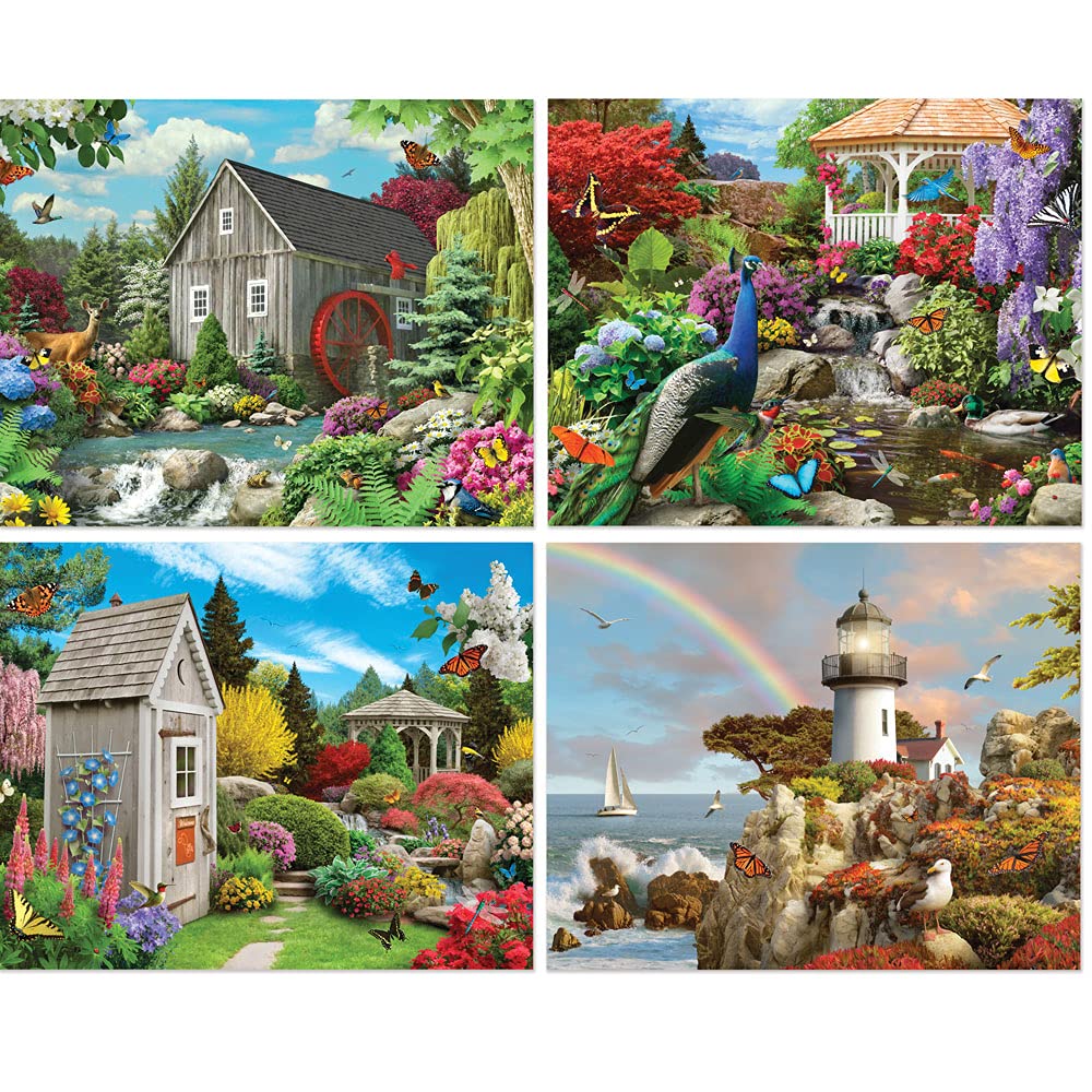 Bits and Pieces - 4-in-1 Multi-Pack - 300 Piece Jigsaw Puzzles for Adults-Each Measures 16" x 20" (46cm x 61cm)-Serene Beauty by Artist Alan Giana