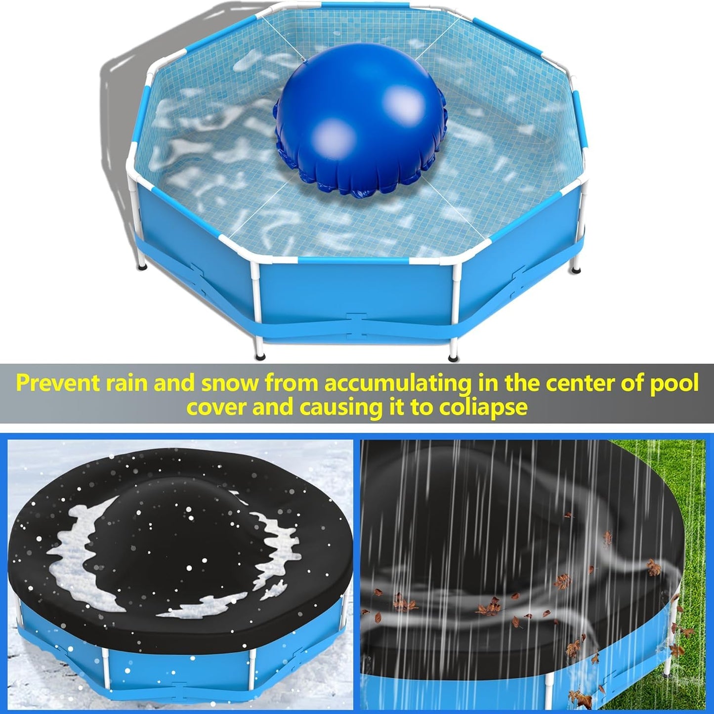 ZerUprin 4 Pcs Round Pool Air Pillows - 4 x 4 Ft Ice Equalizer Air Pillow for Above Ground Pools - Swimming Pool Winterizing Closing Cover Pillow with Ropes for Support Pool Accessories