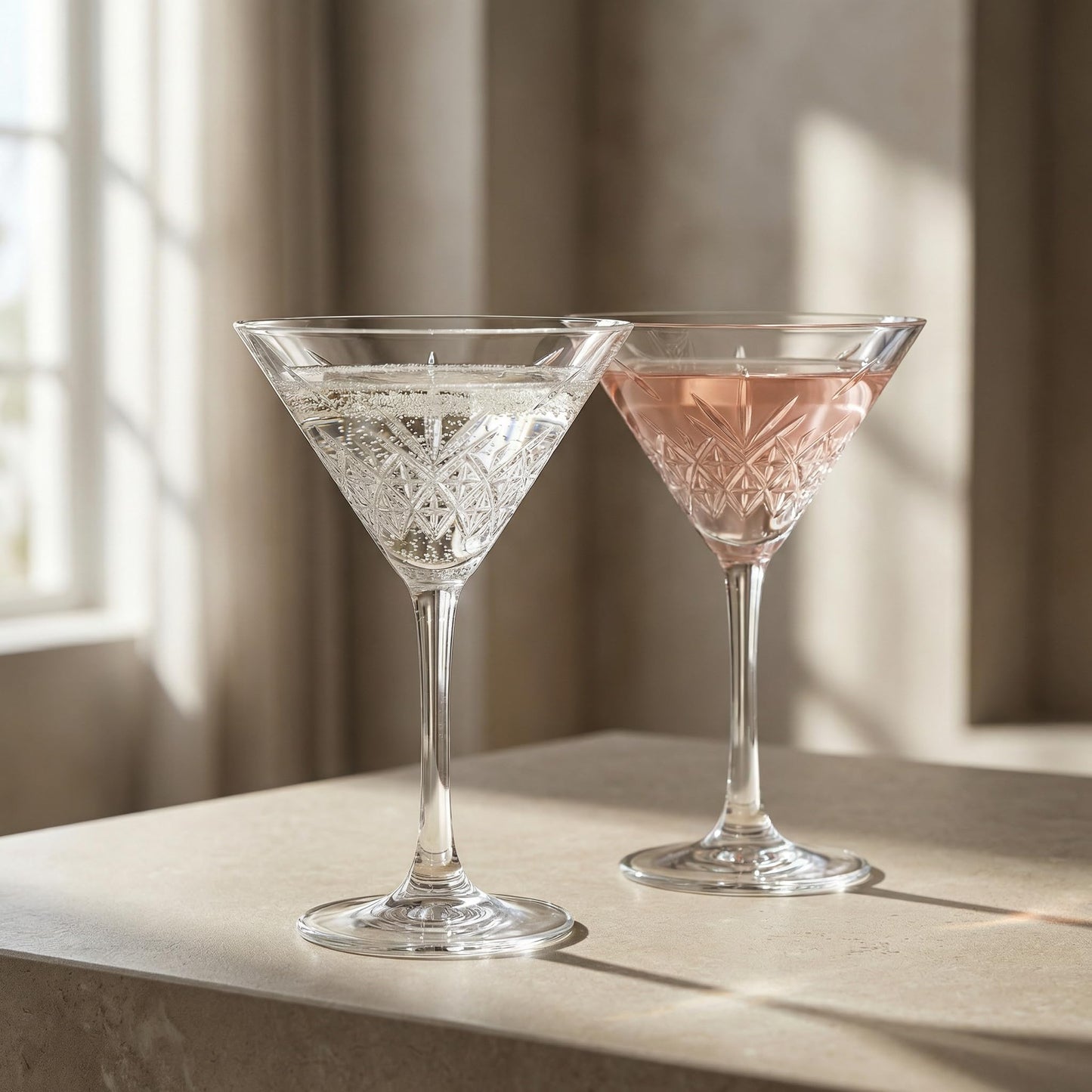 Vintage Coupe Glasses Set of 4 – 7.7 oz Cocktail & Champagne Glasses, Elegant Crystal Design Stemmed Bar Glassware for Espresso Martini, Cosmopolitan, Sparkling Wine, Red&White Wine, Dishwasher Safe
