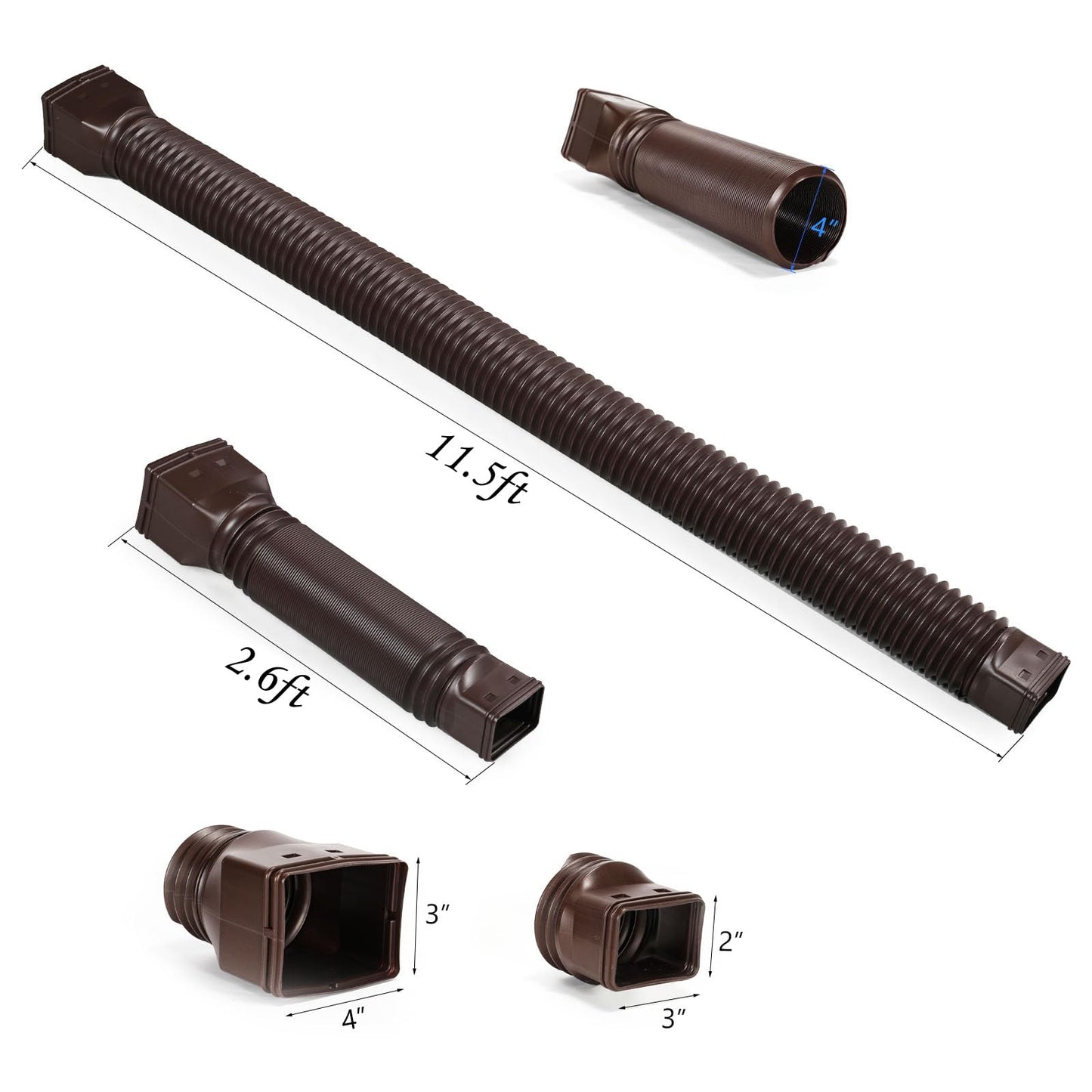 plusgutter 11.5ft Gutter Downspout Extensions Flexible, Drain Downspout Extender, Down Spout Drain Extender, Gutter Connector Rainwater Drainage, Extendable from 2.6ft to 11.5ft(Brown)