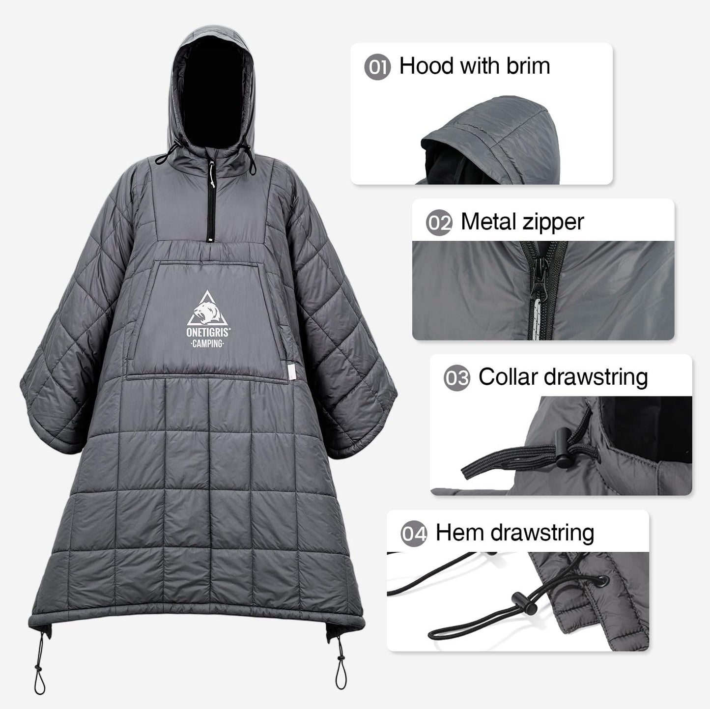 OneTigris Camping Blanket with Recycled 3M Thinsulate Insulation,Wearable Hoodie Blanket | Ultralight Water-Resistant Warm Camping Blanket for Outdoor, Hiking, Stadium