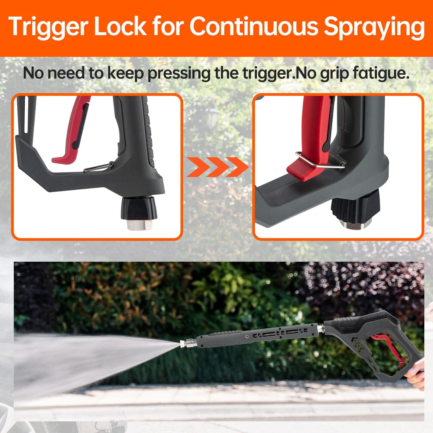 AURORA CAR Pressure Washer Gun with Swivel, with Replacement Wand Extension, with M22 14mm & 15mm Fitting, 3/8" Quick Connect Plug, 5 Nozzle Tips with Nozzle Holder, 5000PSI, 41 Inch, Stainless Steel