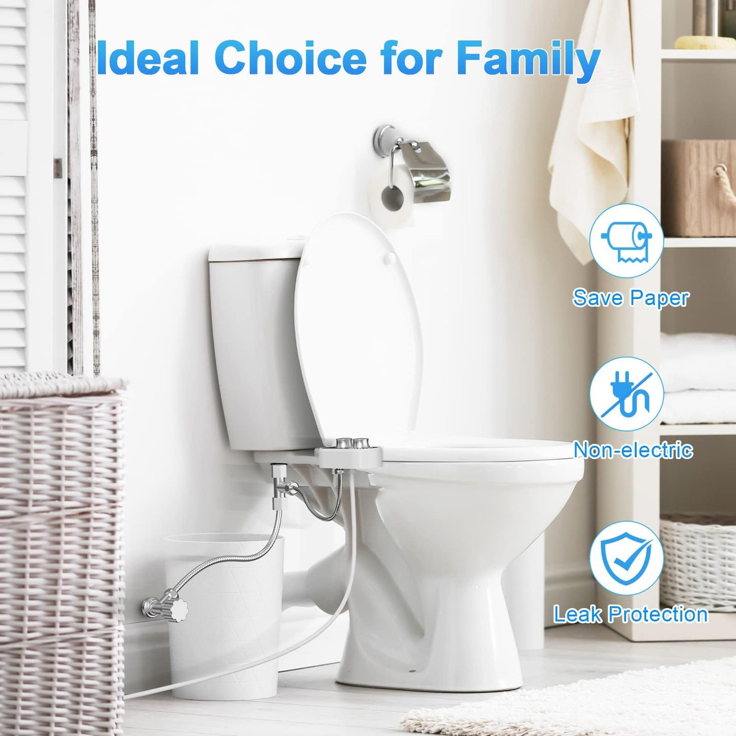 Doolv Upgraded Hot Cold Bidet Attachment - Front & Rear Wash, Adjustable Water Pressure, with Self-Clean, Retractable Single Nozzle, Non-Electric Warm Water Bidet Toilet Seat Attachment