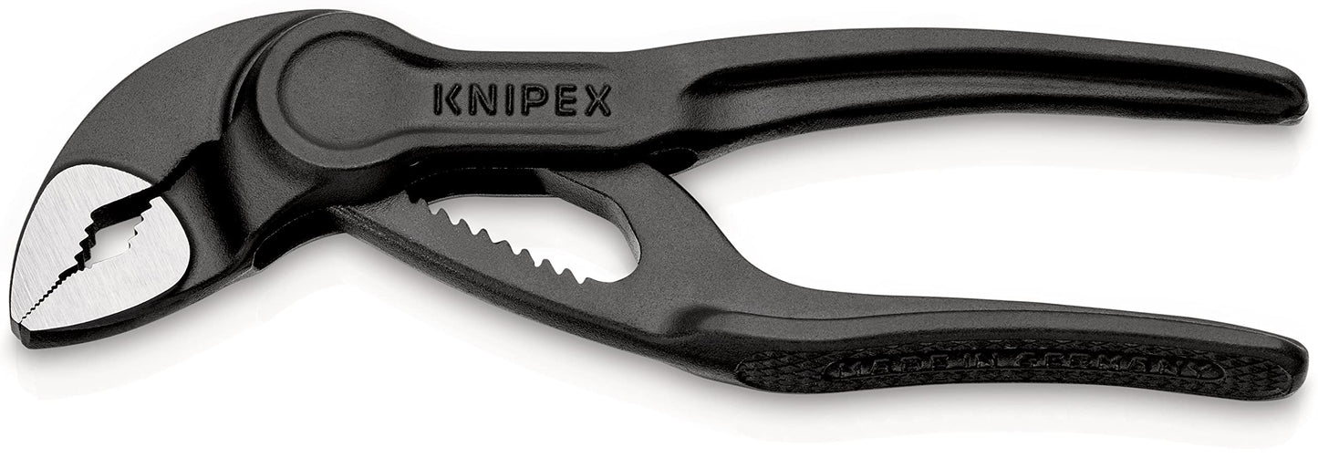 Knipex Cobra XS Mini Water Pump Pliers, 100 mm, Nuts to 24 mm, Pipes to 28 mm, Self-Locking, Fine Adjustment by Button Push, EDC, 87 00 100