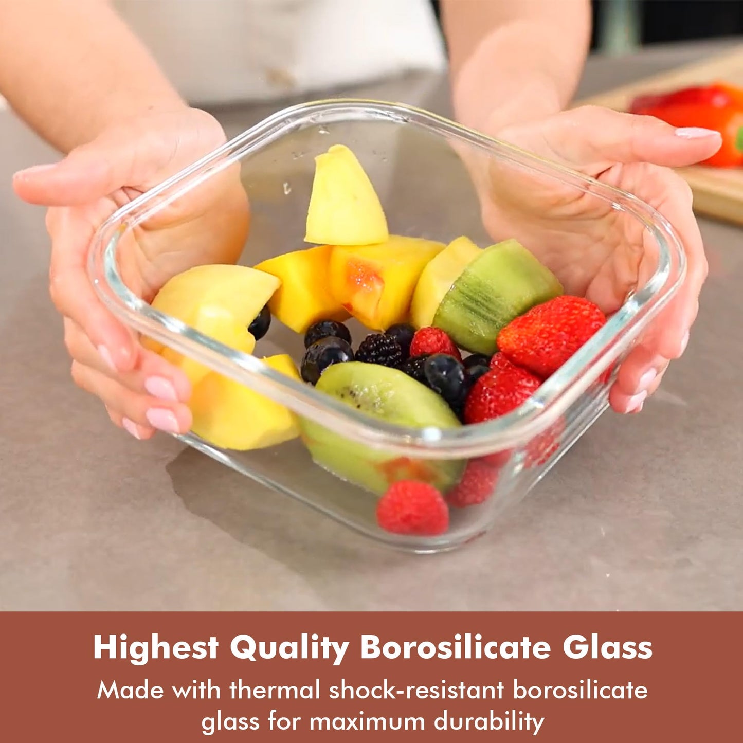 Razab 2 Pack 1200ML / 42 Oz Glass Container Food Storage with Lids - Leakproof, BPA-Free Meal Prep Container Ideal for Roasting Turkey, Store Leftover - Microwave & Oven Safe