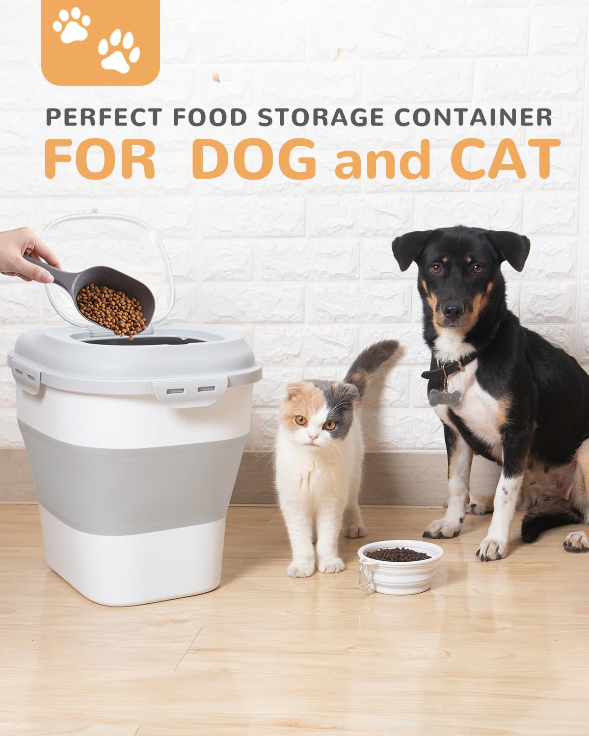 DDMOMMY 30-35 Lbs Dog Food Storage Container Collapsible Dog Food Container with Airtight Lids, Wheels, Scoop and 2pcs Food Storage Containers, Large Pet food storage for Dry Food