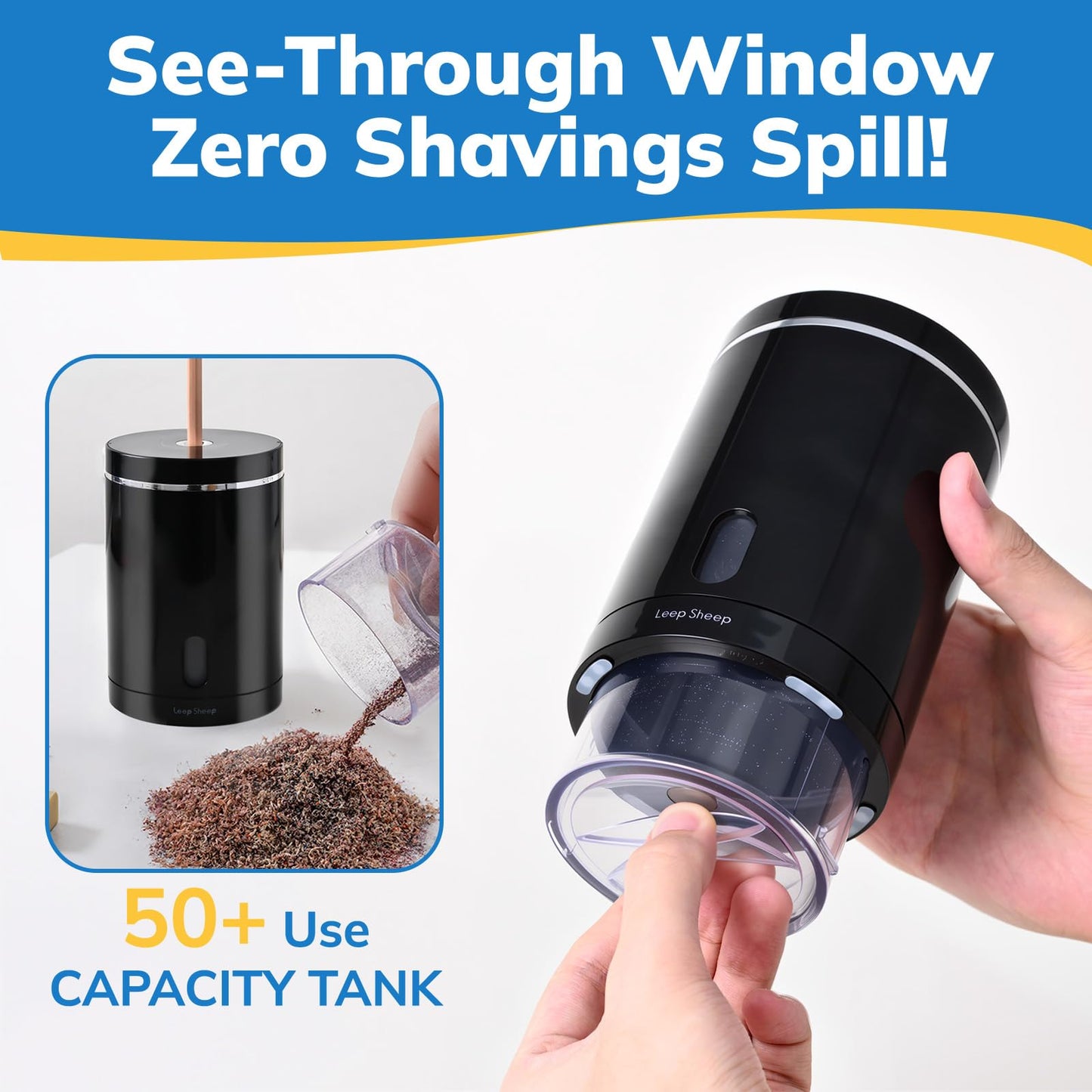 leep sheep Electric Pencil Sharpener, Fully Automatic Pencil Sharpener with Auto in and Out, Rechargeable and Hands-Free for Standard 6-8mm Pencils, Perfect for Classroom (Black and Silver)