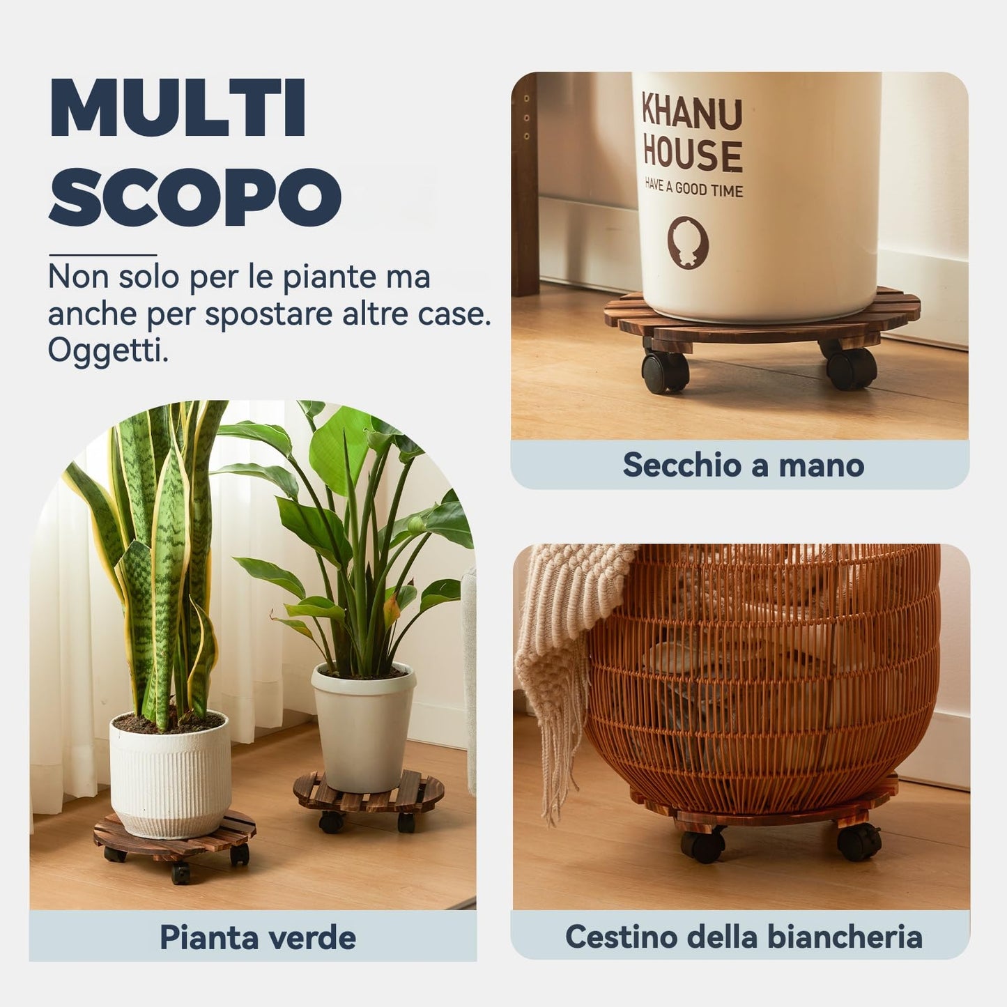 Bamworld 2-Pack 14 Inch Wood Plant Caddy with Wheels – Heavy-Duty Plant Dolly with 240 Lbs Capacity, 360° Lockable Wheels for Large Plant Pots, Heavy Objects, Ideal for Indoor and Outdoor Use