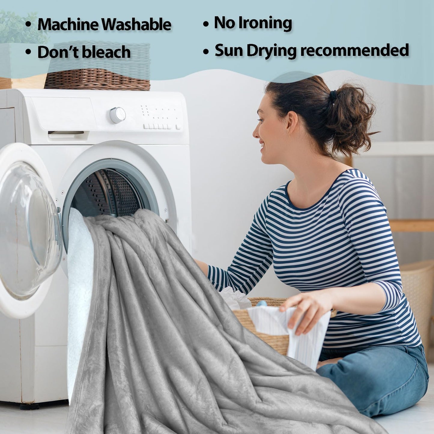 Haltune Waterproof and Stain Proof Blanket for Bed 230 * 203cm,King Size Grey Bed Dry Guard Blanket, Gray Flannel & Sherpa Throw Blanket