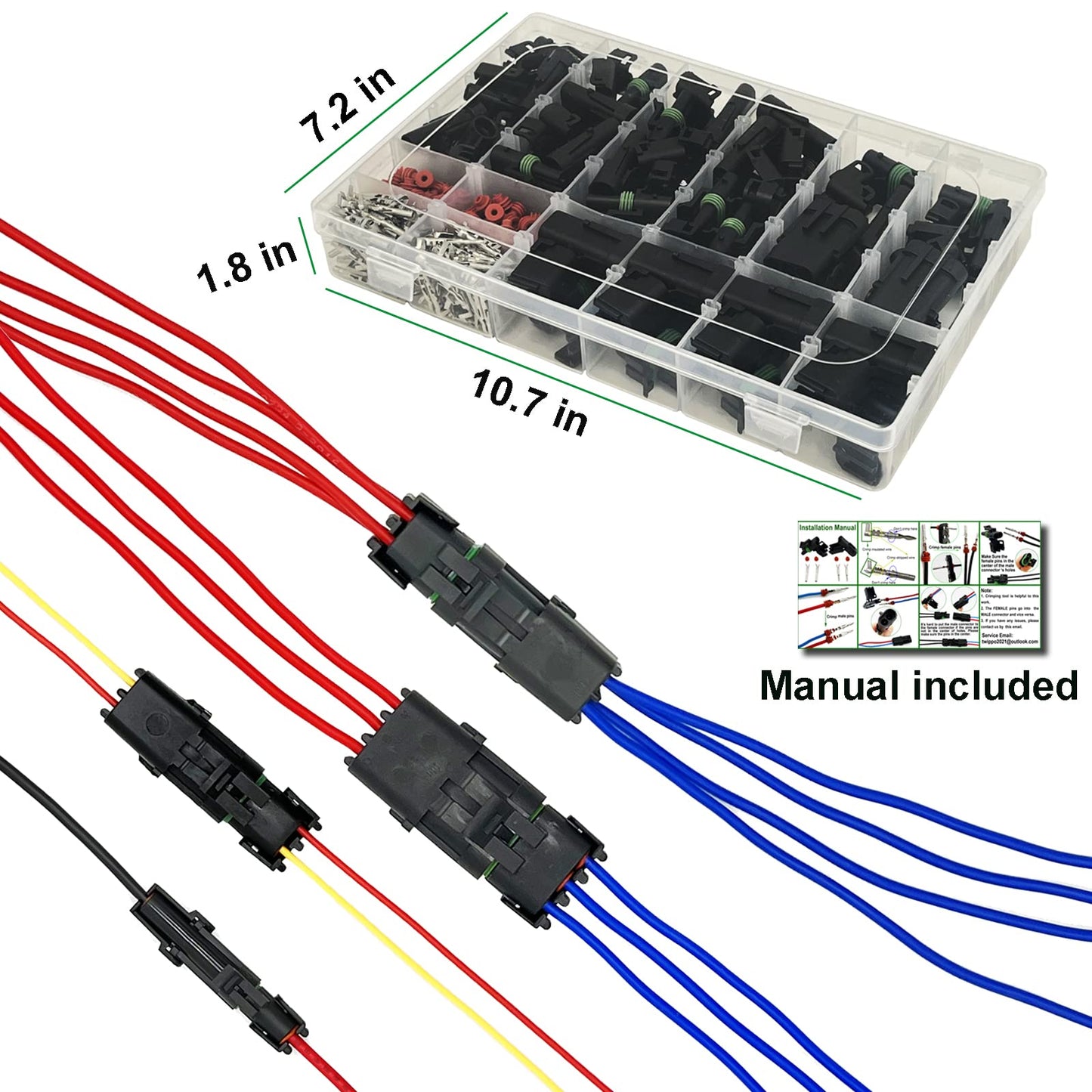 Twippo 26 Kits Weather Pack Connectors Kit Automotive Electrical Connectors Waterproof Electrical Wire Connectors Terminal Kit 1/2/3/4 Pin 18-14 AWG