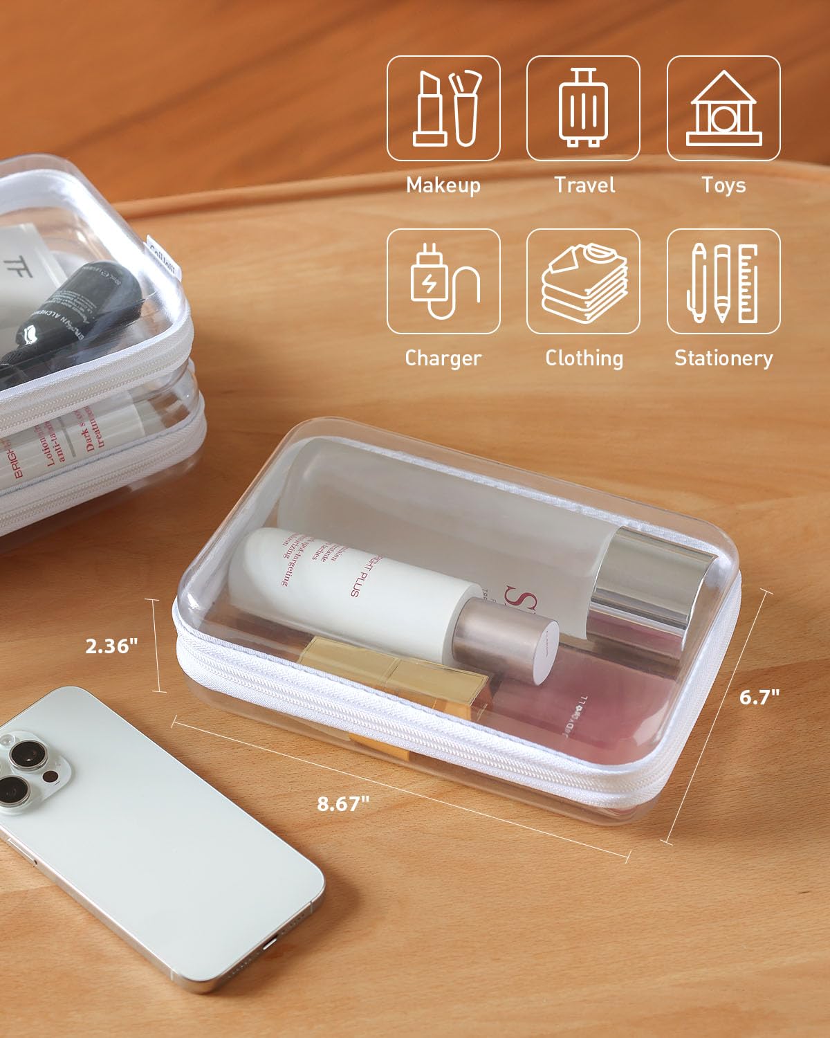 3PCS Clear Hard Shell Zipper Case,Portable Cosmetic Bag with Zipper, Diaper Bag Organizing Pouches, Kid's Toy Storage Organizer Bins,Hard Plastic Case, Halloween Thanksgiving Storage Bins