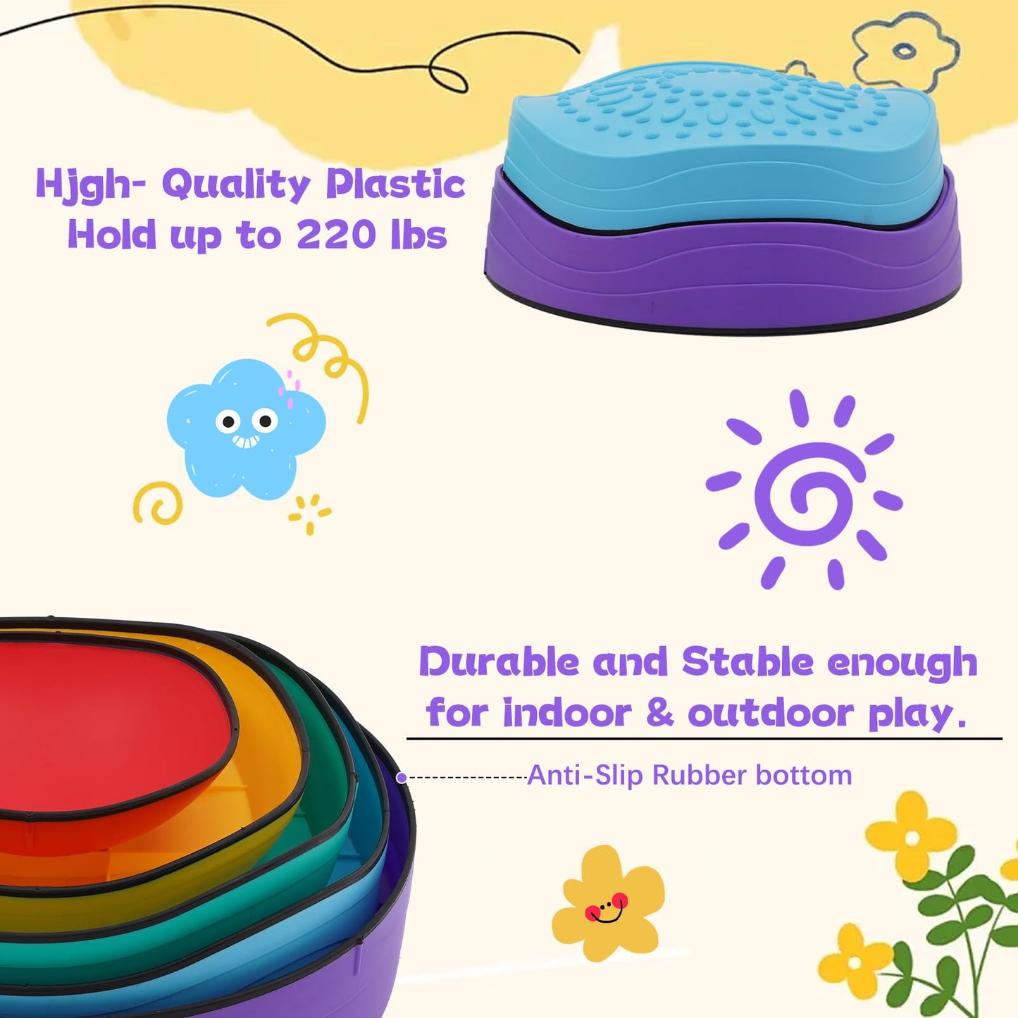 Joonly Kids Stepping Stones 5pcs Balance River Stones for Promoting Children's Coordination Skills Sensory Play Equipment Toys Toddler Ages 3-8 Years