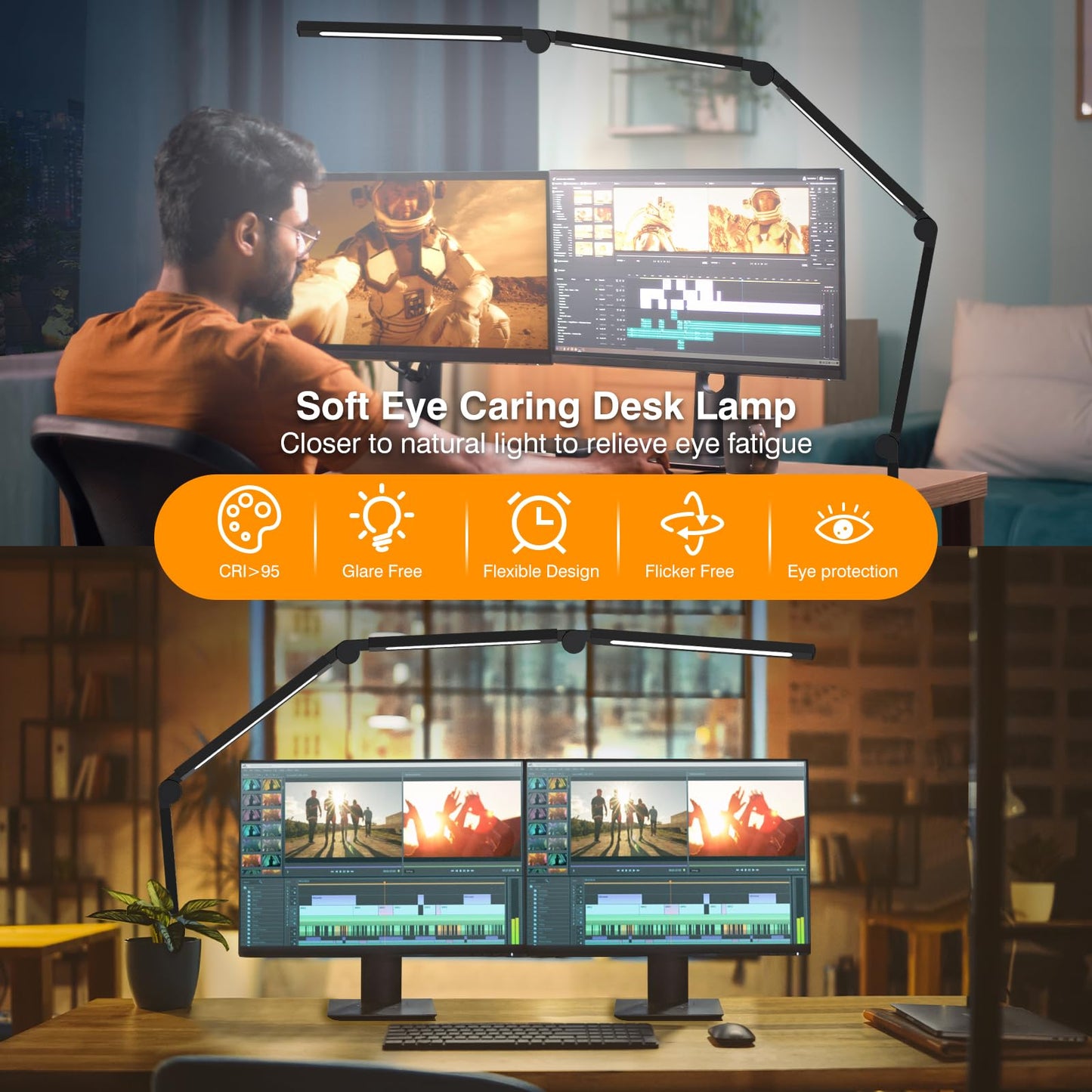 AILBTON LED Desk Lamp with Clip,Multi-Angle Flexible 4 Sections 3 Light Sources Office Desk Lamp,4 Color Temperatures and 5 Brightness Levels,Night Eye Care Table Lamp for (LED Desk Lamp)