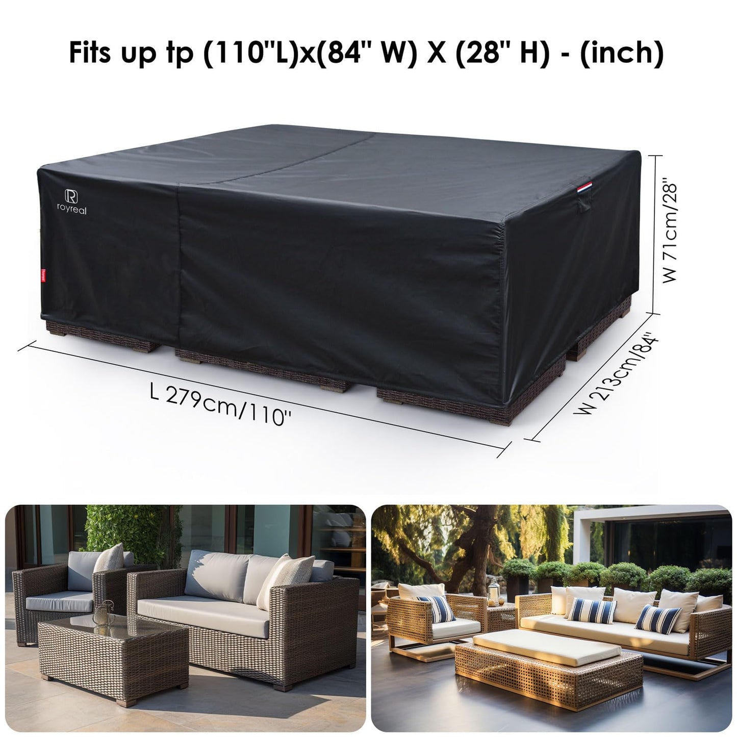 Patio Furniture Covers Outdoor Waterproof Table Sectional Set Large Cover,Heavy Duty 550D Anti Tear Couch Sofa Covers with Buckles&Vents&Handles(Rectangle 110"Lx84Wx28H)