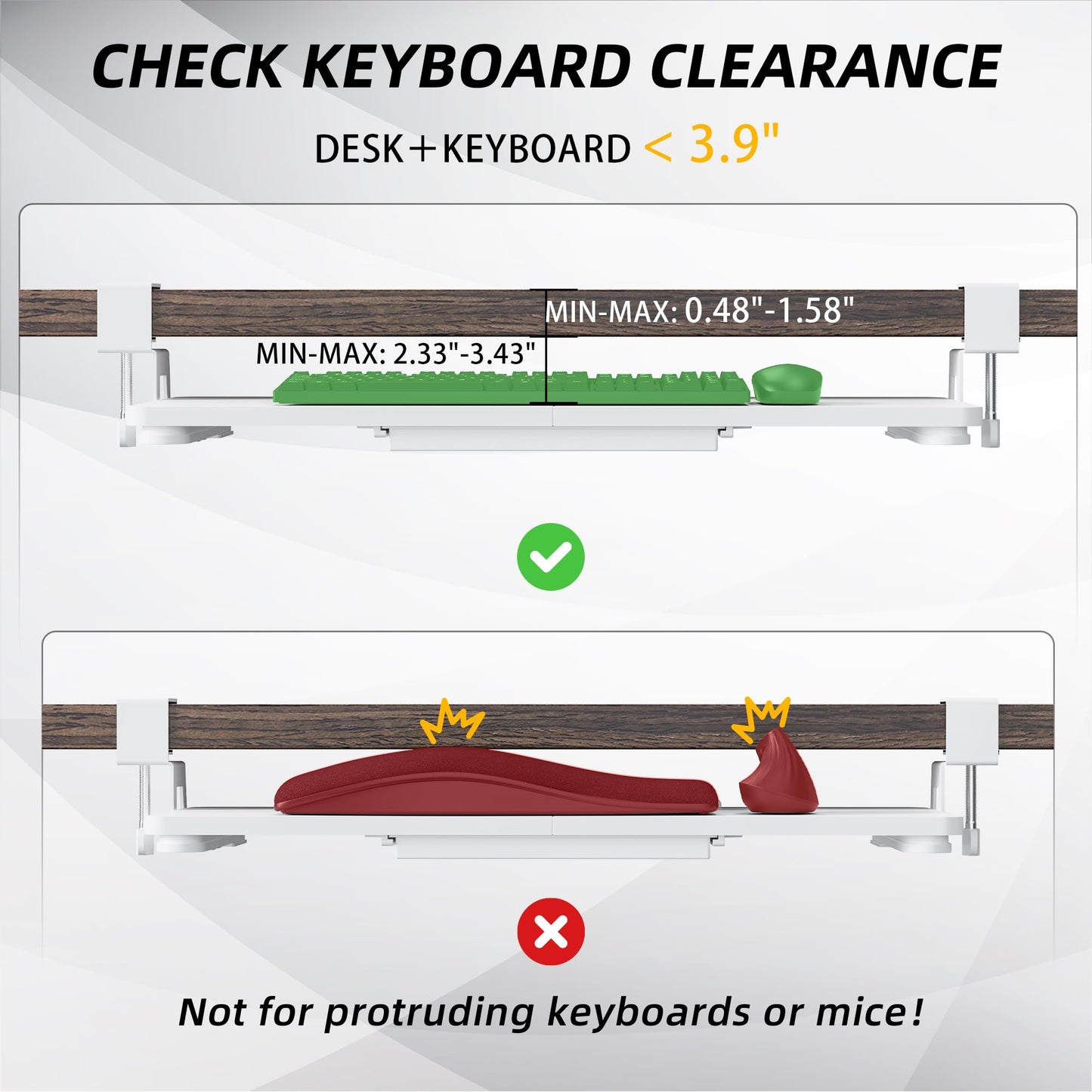 ETHU Keyboard Tray, 26.77" X 11.81" Large Size Keyboard Tray Under Desk with C Clamp-on Mount Easy to Install, Computer Keyboard Stand for Home and Office Wood