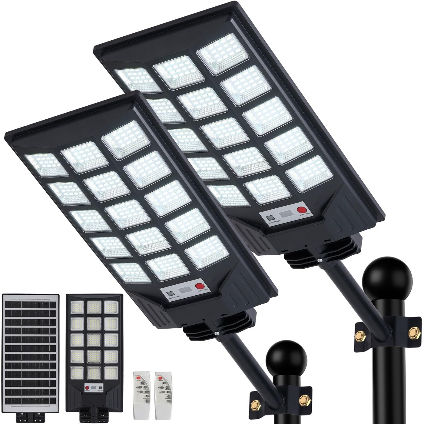 Solar Street Lights Outdoor Waterproof, 8500K Solar Powered Lights Outdoor LED Flood Lamp, Dusk to Dawn Motion Sensor and Remote Control for Yard,Fence,Parking lot,Garage