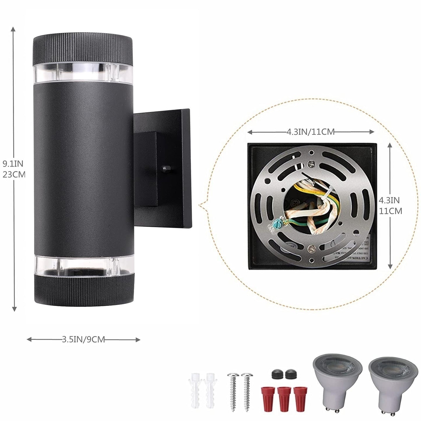RETRELMP Outdoor Wall Sconce, LED Waterproof Exterior Wall Mount Lamp Black Modern Cylinder Porch Up and Down Light Fixture for Garden Patio 2 Pack…