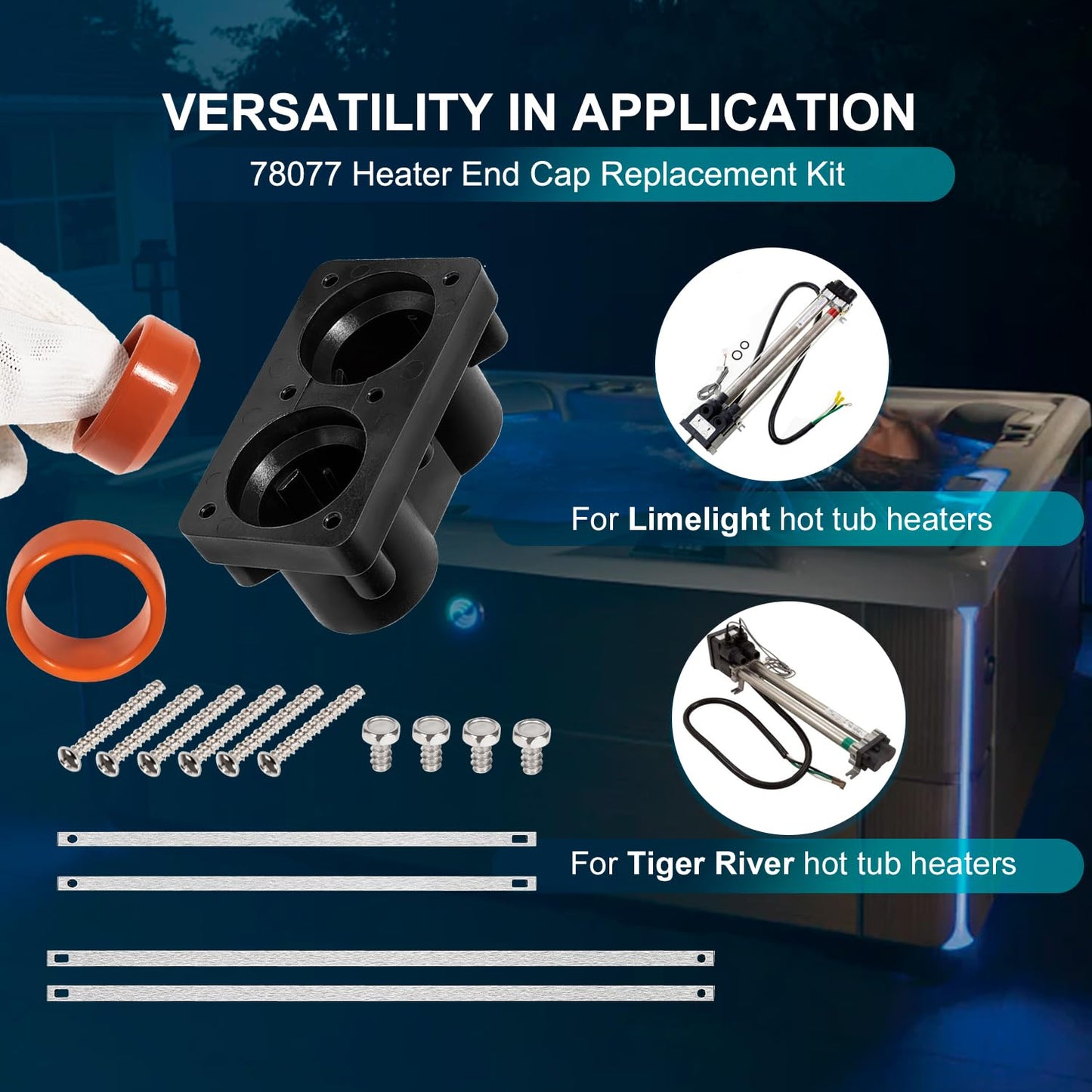 78077 Heater End Cap Replacement Kit for Hot Spring Limelight and Tiger River Hot Tub Heater 2 Barrel
