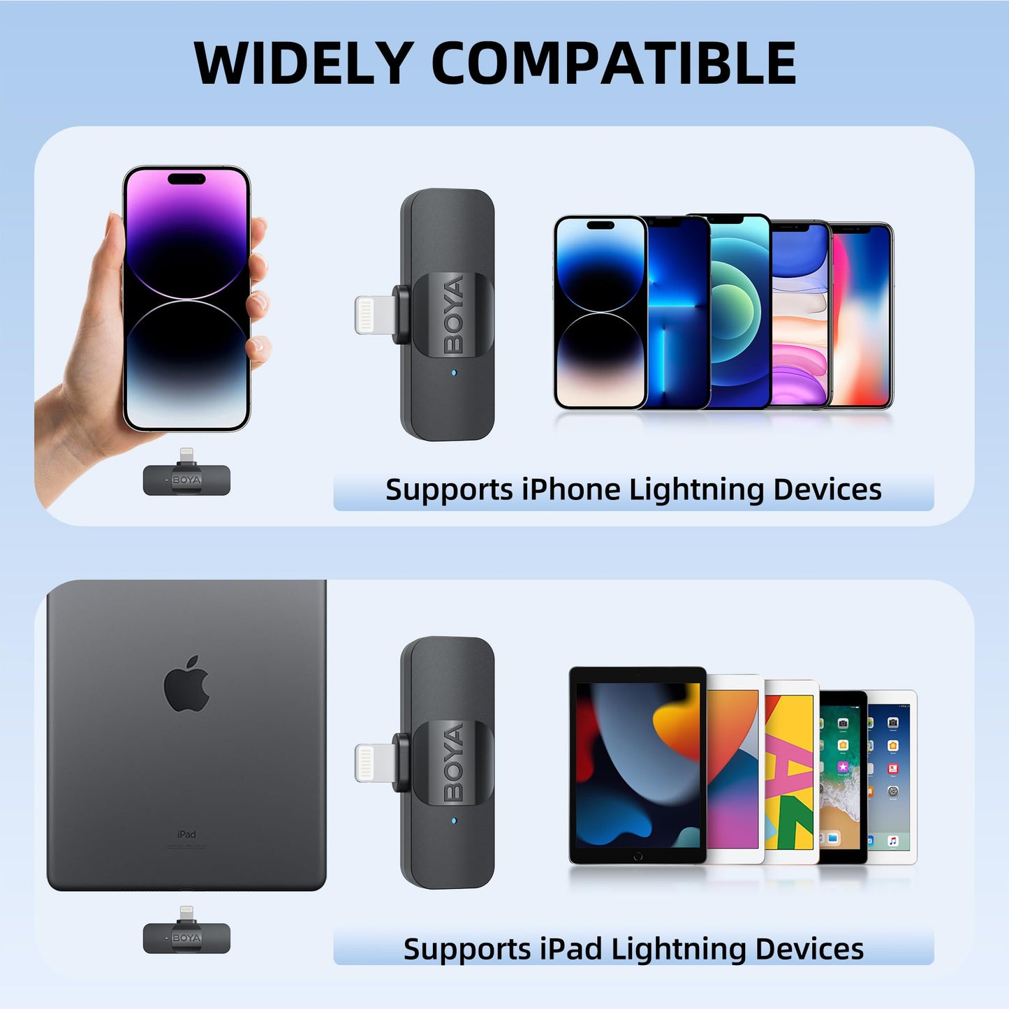 BOYA Wireless Lavalier Microphone for iPhone iPad Phone Omnidirectional External Mini Lapel Lightning Microphone for iPhone Clip-On Mic for Video Recording Podcast YouTube Live Streaming
