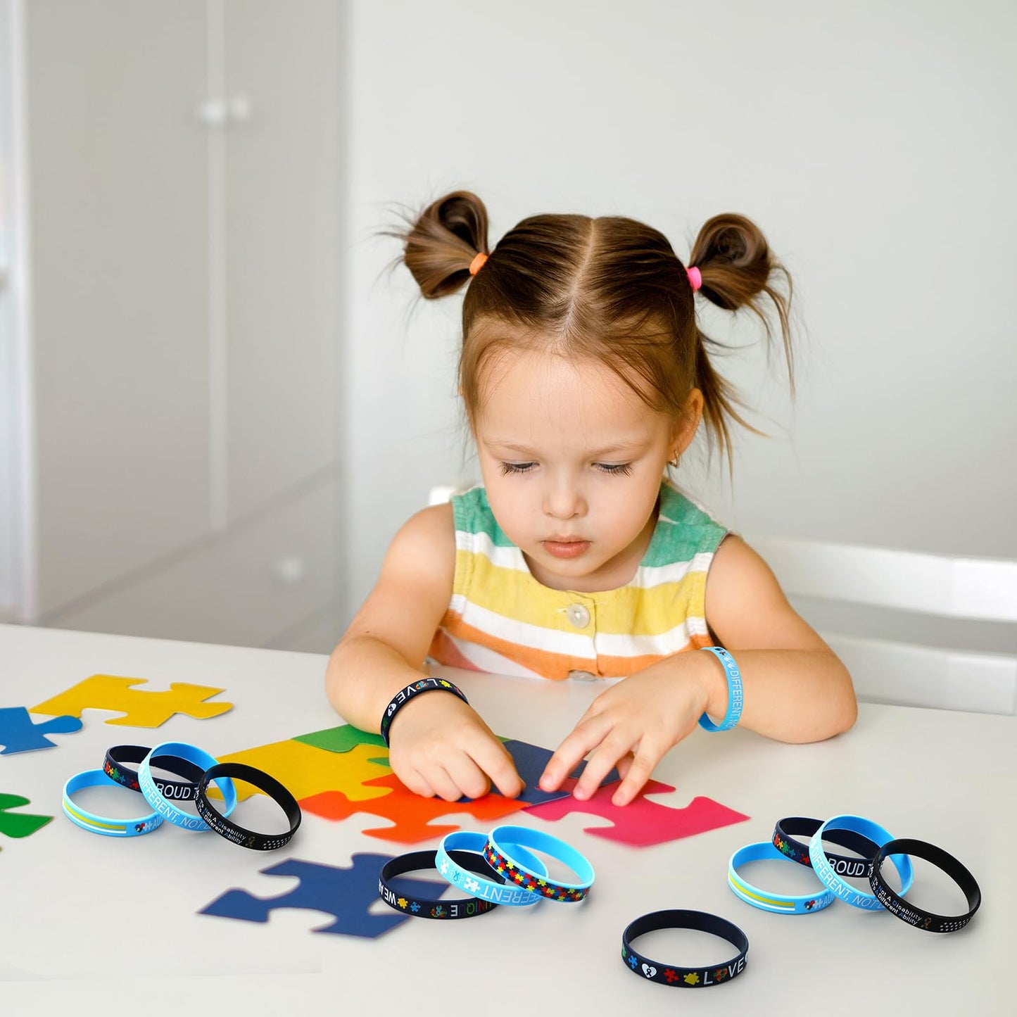 Syhood 200 Pcs Autism Awareness Bracelet Inspirational Autism Silicone Bracelets Colorful Puzzle Pieces Silicone Wristbands for Adult Gifts