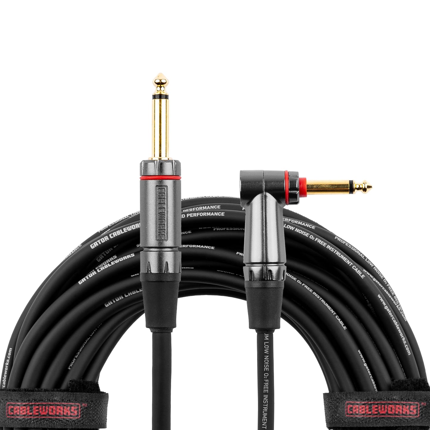 Cableworks by Gator Cases Headliner Series Premium 20 Ft Straight to Right Angle Guitar Instrument Cable with Quiet Switch Technology (GCWH-INS-20RAQT)