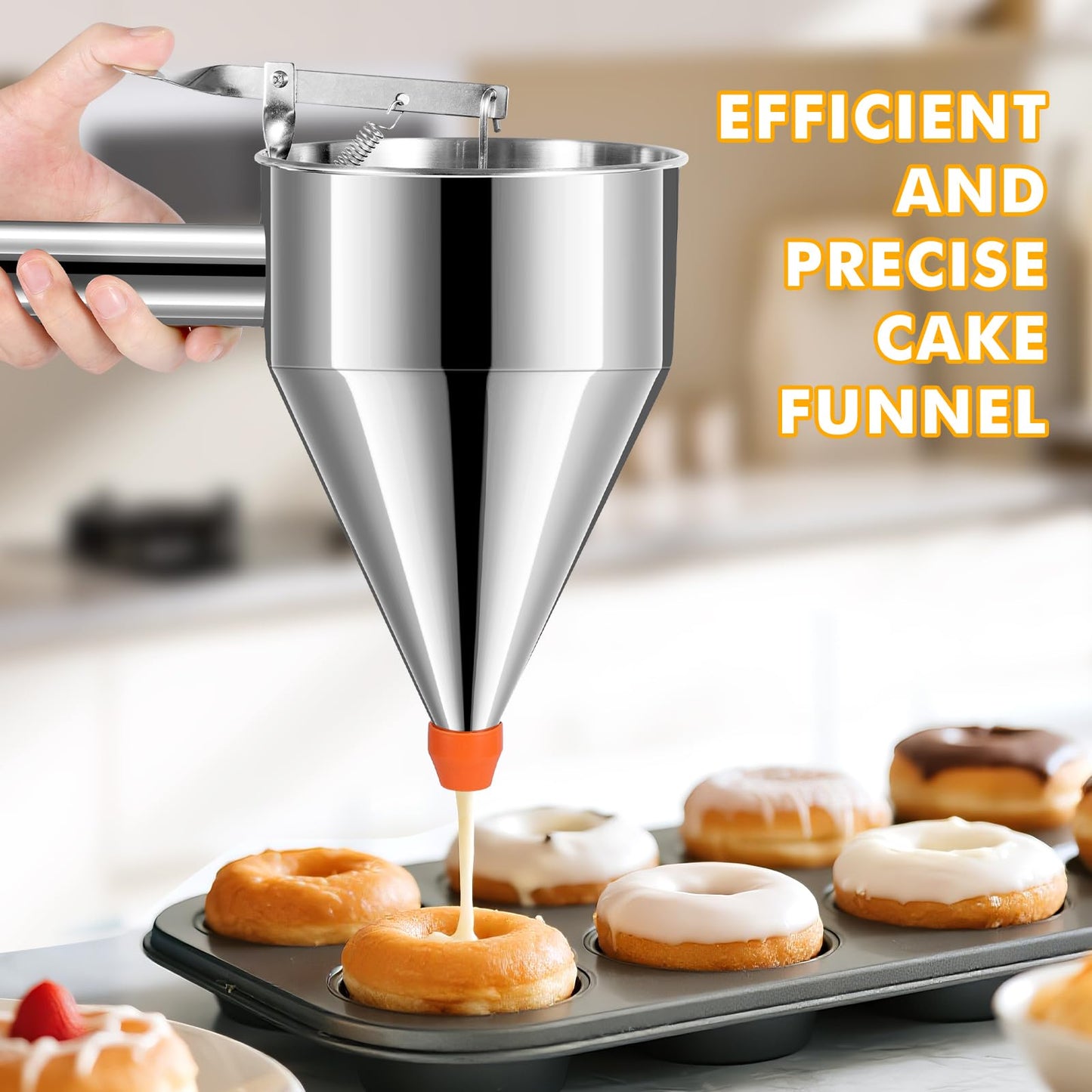 Babcarriery 40 oz Stainless Steel Pancake Batter Dispenser with Squeeze Handle & Nozzle - Leak-Proof, Precise Control, Dishwasher Safe for Pancakes, Waffles, Muffins & More