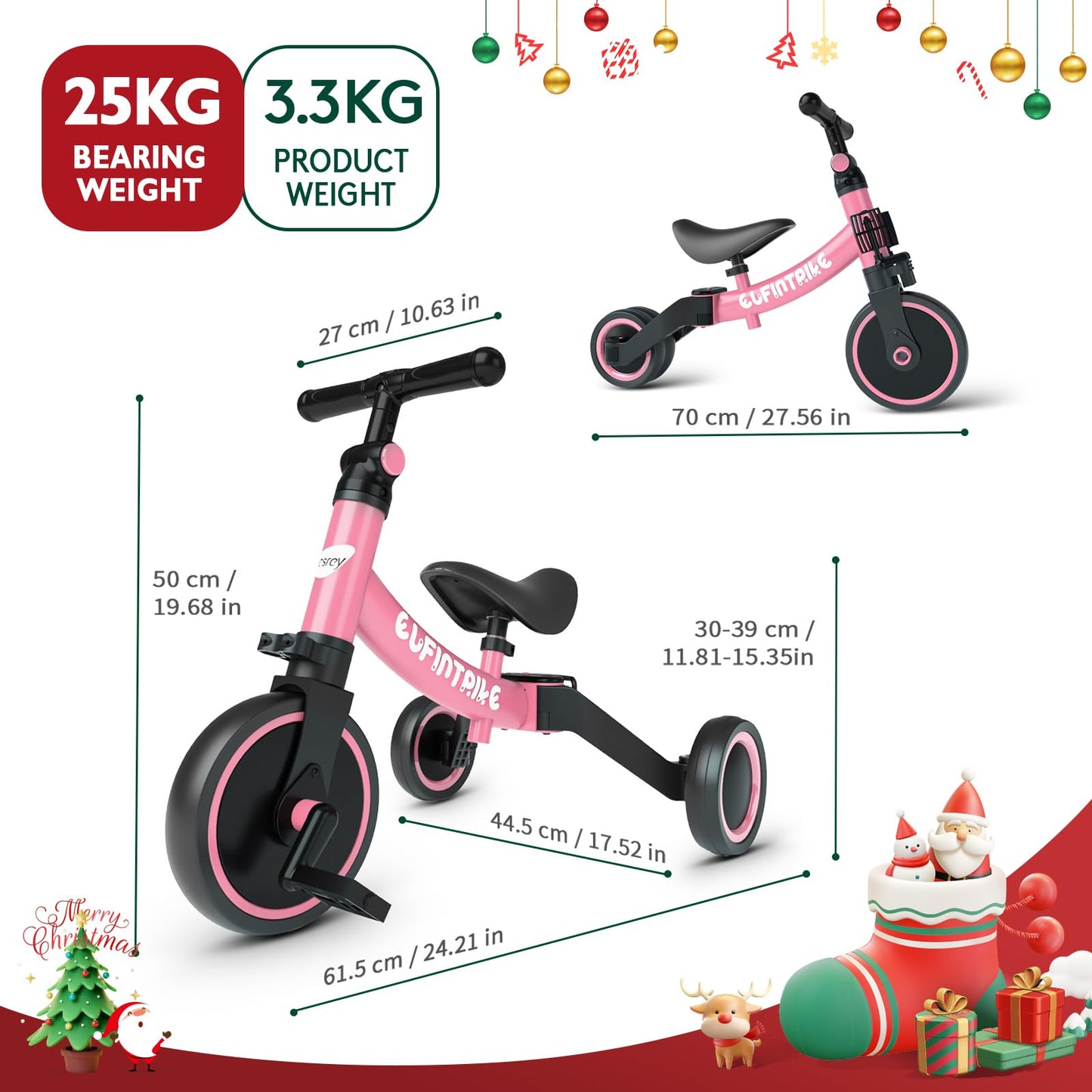 besrey 5 in 1 Toddler Bike for 1 Years to 4 Years Old Kids, Toddler Tricycle Kids Trikes Tricycle, Toys for Boy & Girl, Balance Training, Removable Pedals - Pink