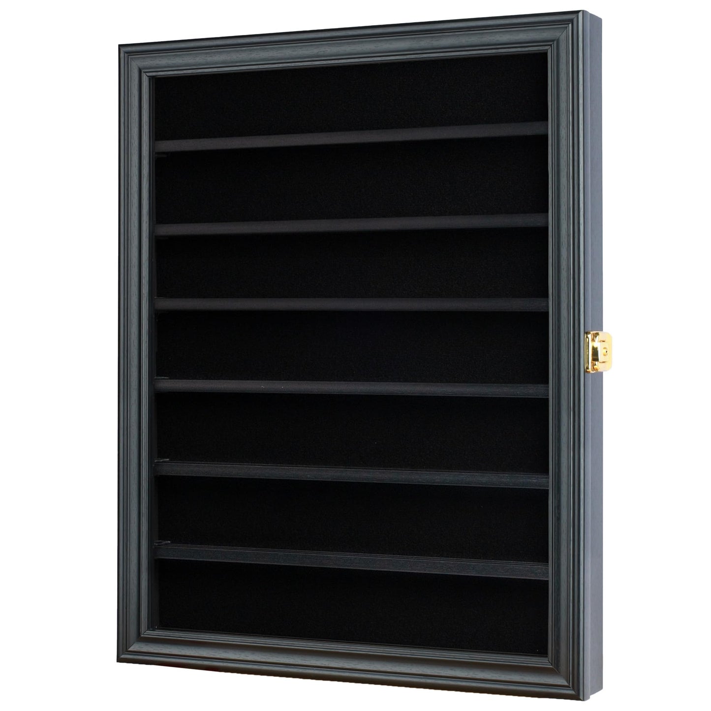 Challenge Coin/Casino Chip Display Case Cabinet Holder Shadow Box, Glass Door, Black (COIN56-BL)