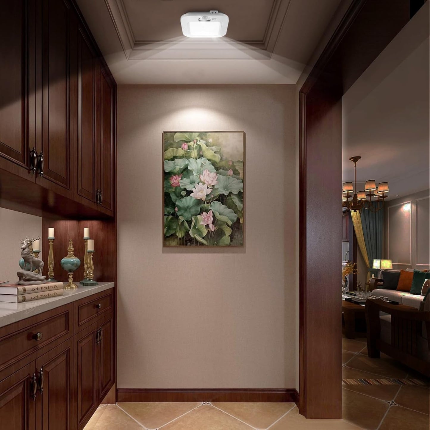 Battery Operated Ceiling Light, Motion Sensor LED Ceiling Light Battery Powered Indoor, Motion Activated Light 6000K for Bathroom Stair Hallway Shed Laundry Daylight Auto On/Off (White, 2 Pack)