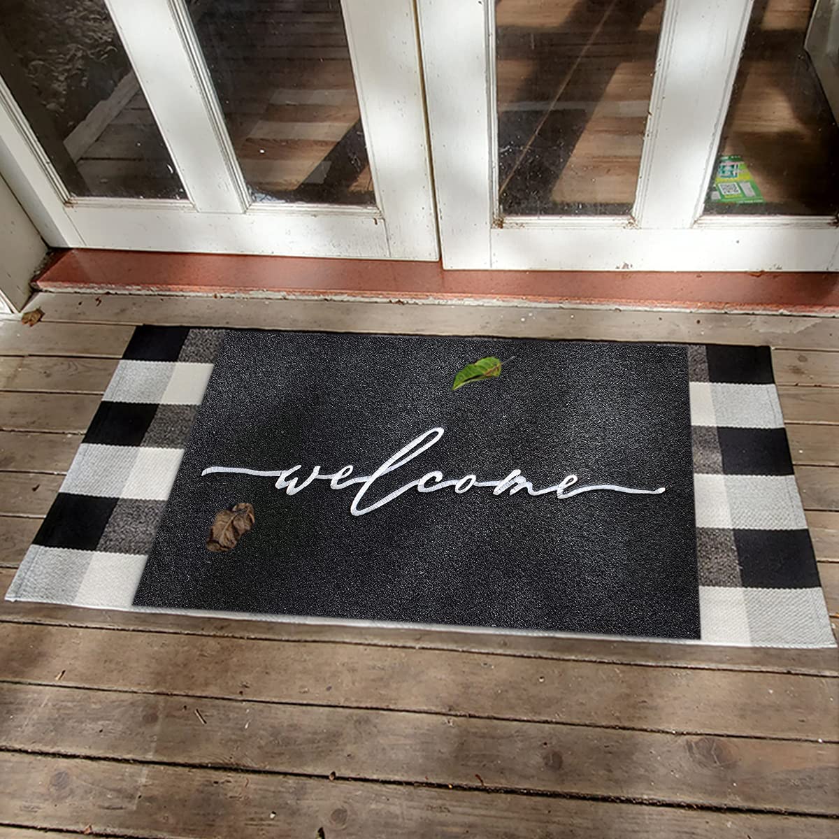 AAZZKANG Welcome Mats for Front Door Large 24"x36" with Durable Non Slip Rubber Backing Ultra Absorb Mud Easy to Clean Entry Door Mat for Indoor High Traffic Areas Outdoor Doormat Black