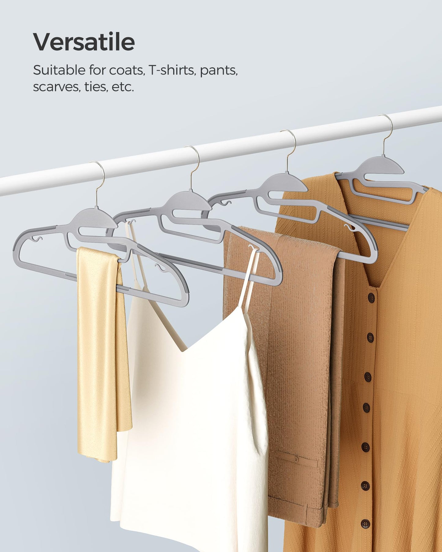 SONGMICS 50 Pack Coat Hangers, Heavy-Duty Plastic Suit Hangers, S-Shaped Opening, Non-Slip, Space-Saving, 360º Swivel Hook, 16.3 Inches Long, Light Gray and Dark Gray UCRP41G-50