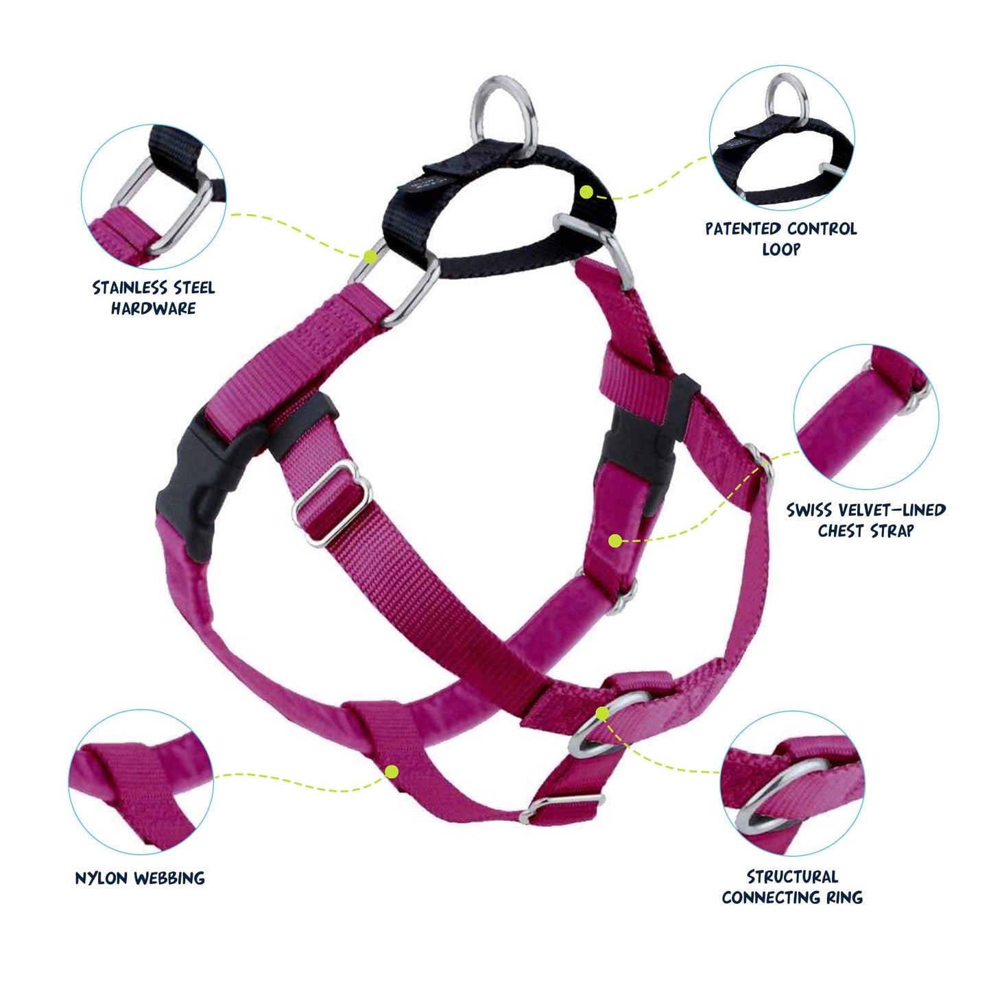 2 Hounds Design Freedom No Pull Dog Harness | Adjustable Gentle Comfortable Control for Easy Dog Walking | for Small Medium and Large Dogs | Made in USA | Leash Not Included | 1" MD Raspberry