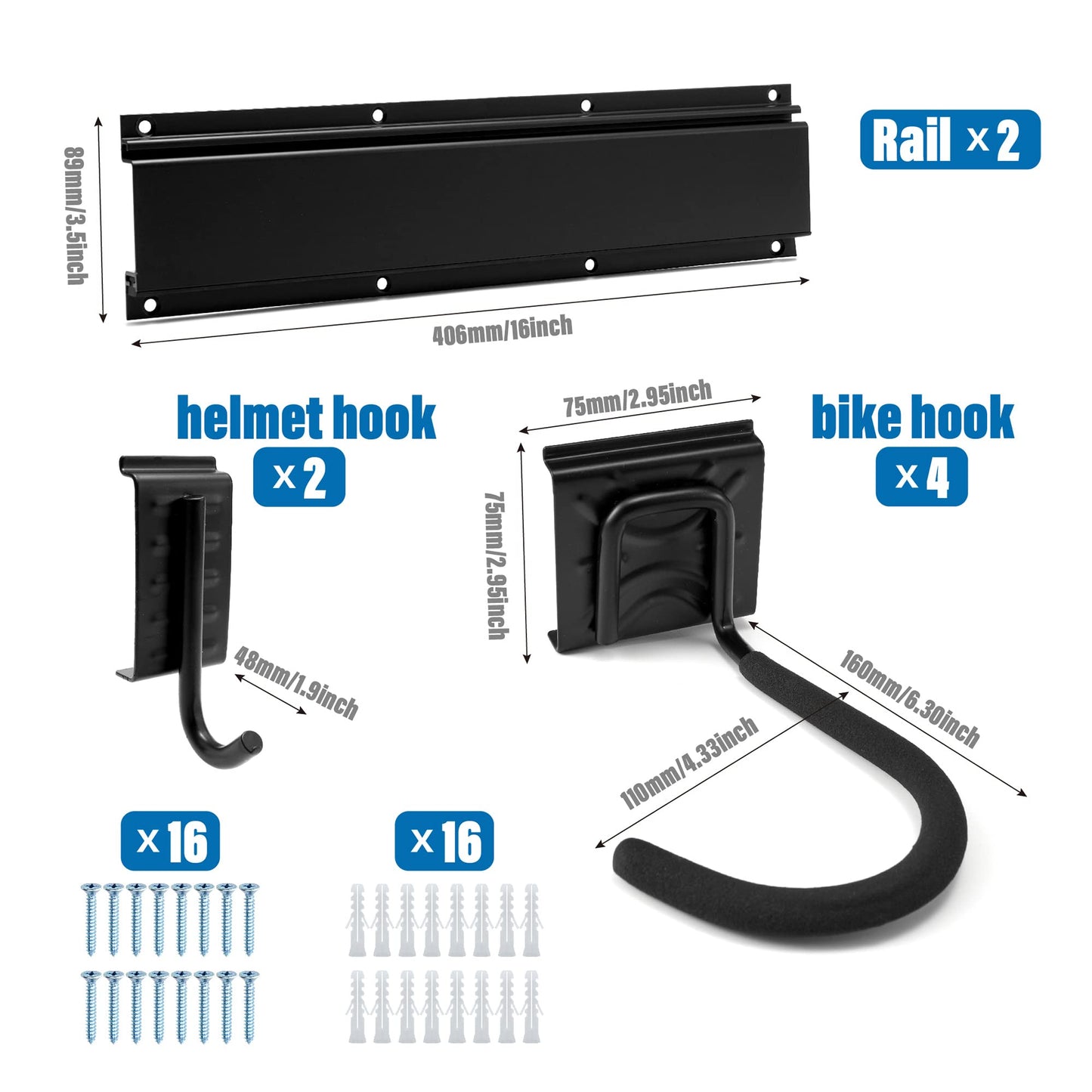 Sinoer 4-Bike & 2-Helmet Wall Mount Rack - 32 Inch Adjustable Bike Storage, Heavy Duty Steel Hooks, Space-Saving Bike Organizer for Home & Garage