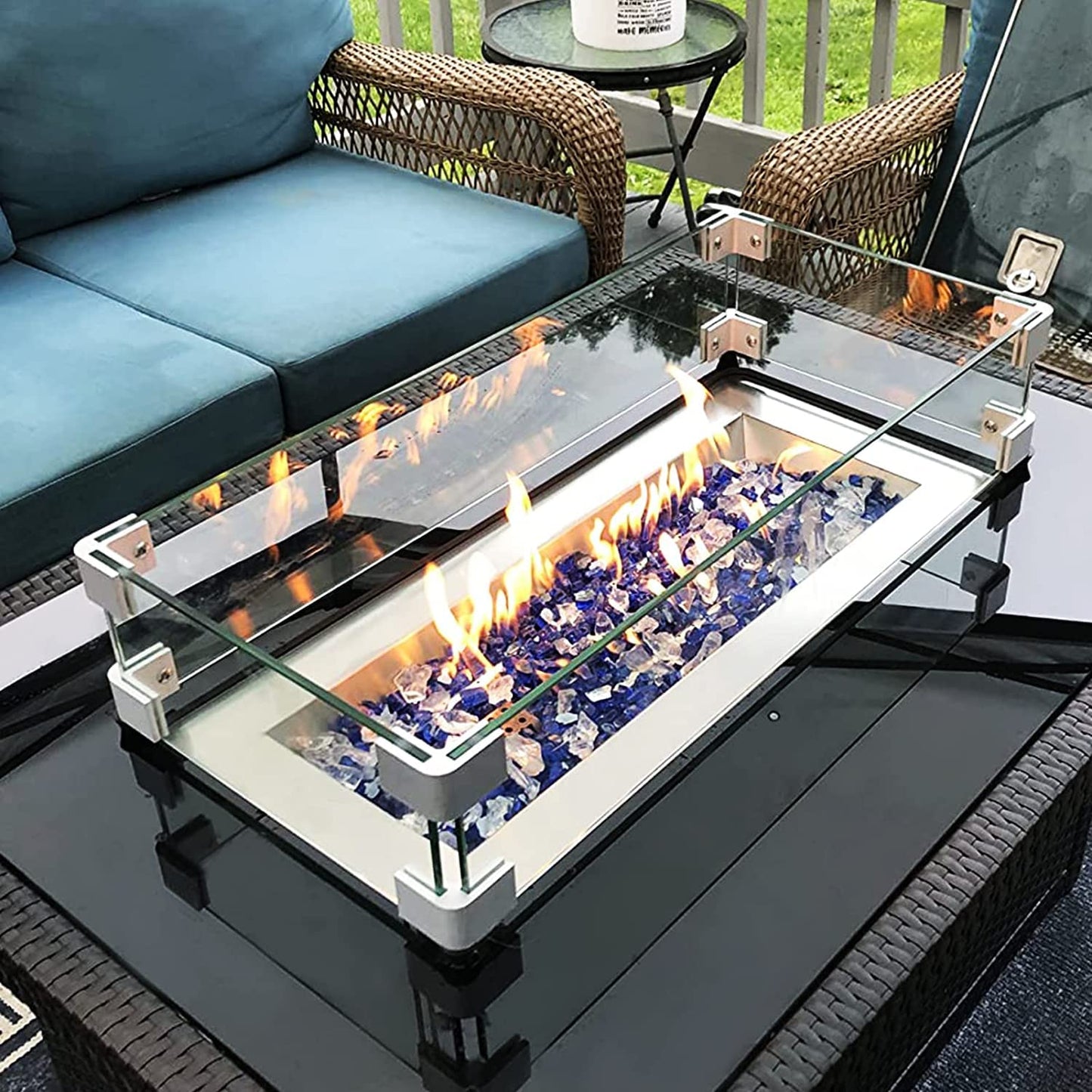 MESIDA 15"x15"x6" Fire Pit Glass Wind Guard, Tempered Glass Firepit Table Shield, Thick and Sturdy, with Hard Aluminum Corner Bracket