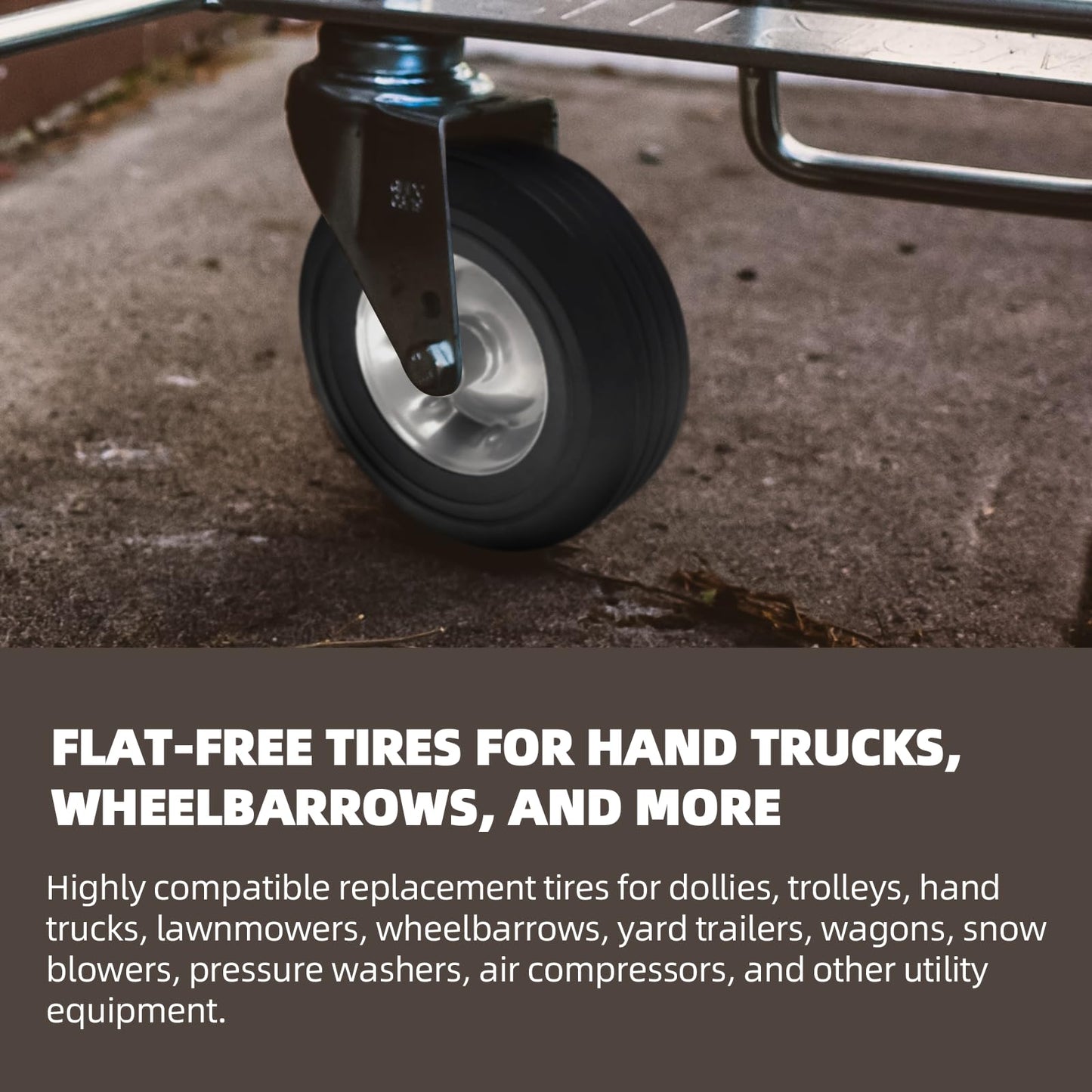 AR-PRO (2-Pack) 10''x2.5'' Flat Free Solid Rubber Replacement Tires for Hand Trucks and Wheelbarrows With 5/8" Axles