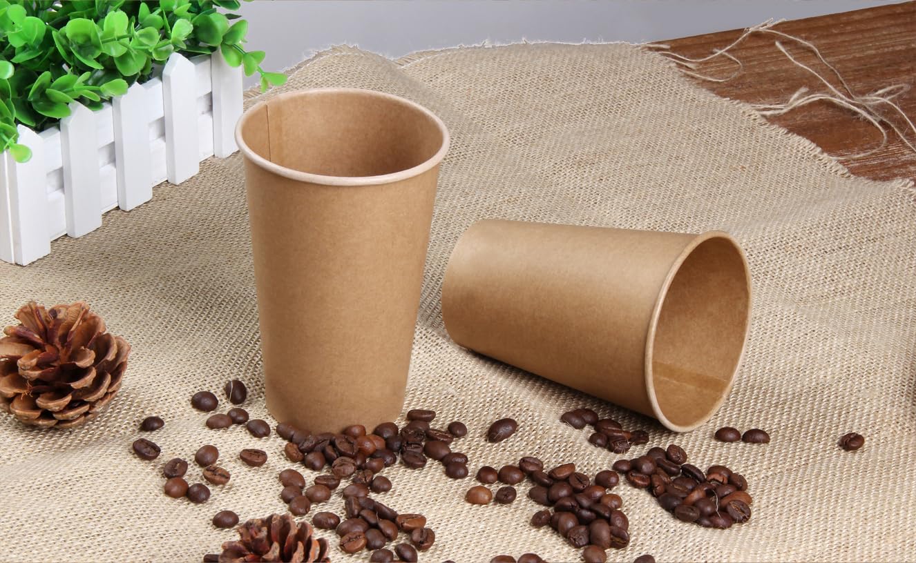 Sowinvent 12 oz Kraft Paper Cups, Disposable Hot/Cold Paper Coffee Cups, Water Cups for Party Picnic and Daily Life, Office Party Home Travel, 300 pcs