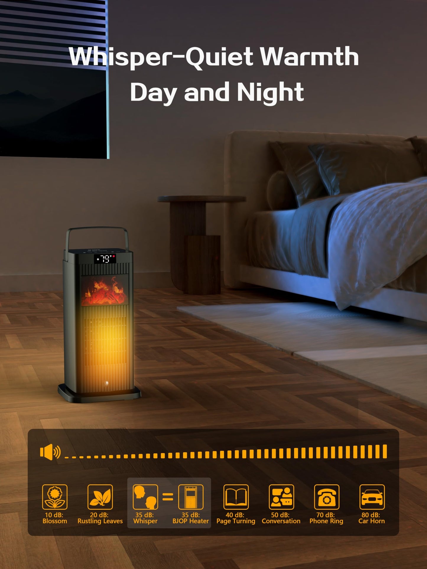 2026 New Version Space Heater, ETL & UL Certified Portable Space Heaters with Flame Effect 1500W Oscillating Electric PTC Ceramic Room Heater for Indoor Use,Bedroom,Office,Desk,Garage