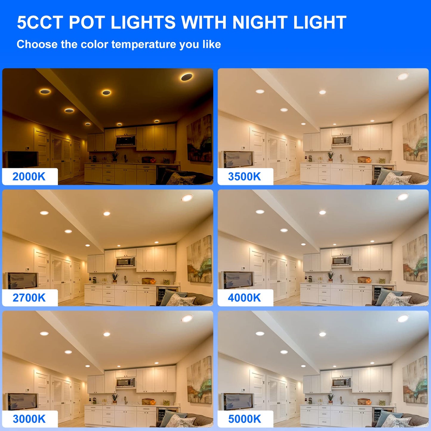INCARLED 4 Inch LED Recessed Lights with Night Light, 9W 750LM, 4Pack Dimmable Ceiling Pot Lights, Easy Install, ETL Listed