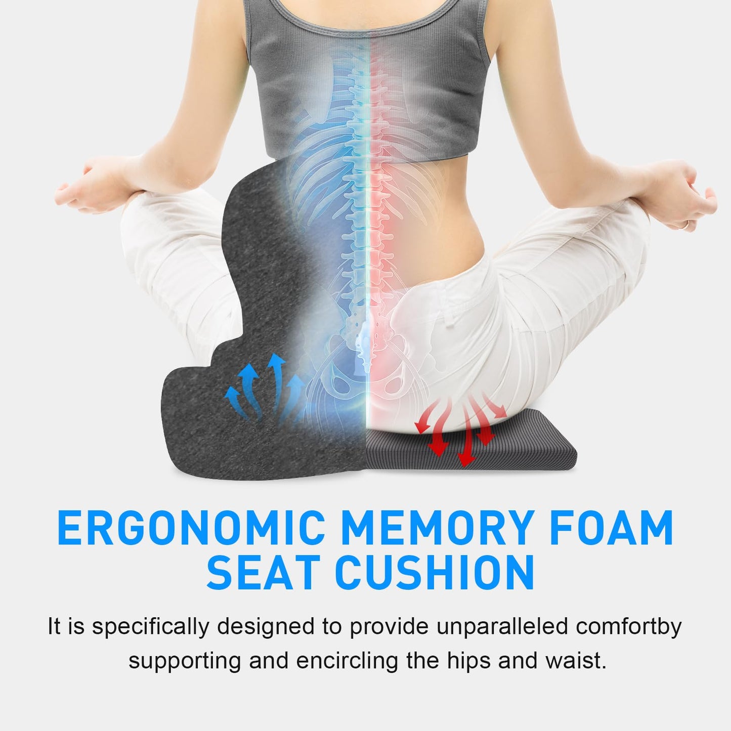 Denchy Car Seat Cushion with Lumbar Support for Long Sitting, Ergonomic Memory Foam Driving Seat Cushions for Semi Truck Bus Driver Trucker, Non Slip Office Chair Cushion (Dark Gray)