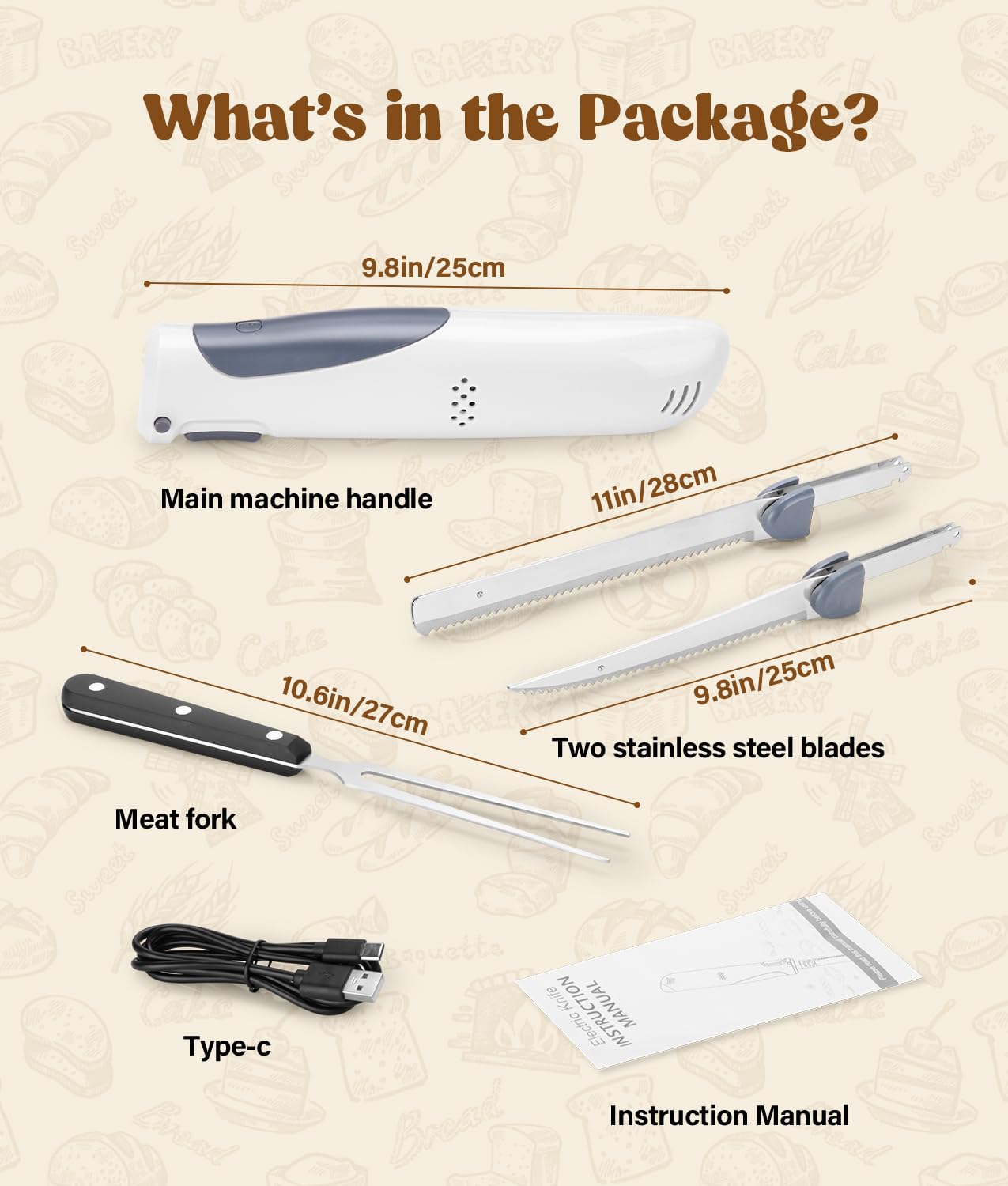 HK Cordless Electric Knife for Meat Slicing, 8V Electric Carving Knife for Fish, Bread, Turkey, Rechargeable Meat Cutter with Reciprocating Stainless Steel Blades, Safety Lock