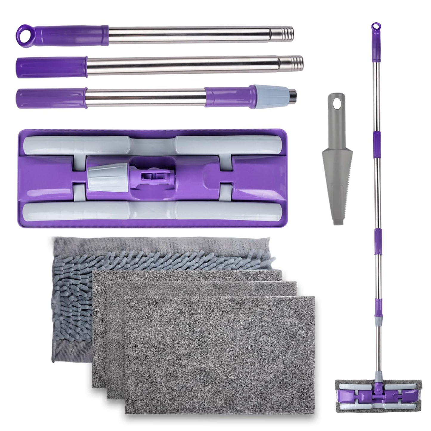 ITTAHO Microfiber Mops for Floor Cleaning ,Wet Dry Flat Mop with Stainless Steel Telescopic Handle,4 Reusable Mop Pads , Dust Mop for Hardwood Floors ,Home,Laminate,Tile,Hardwoods Cleaning (Purple)
