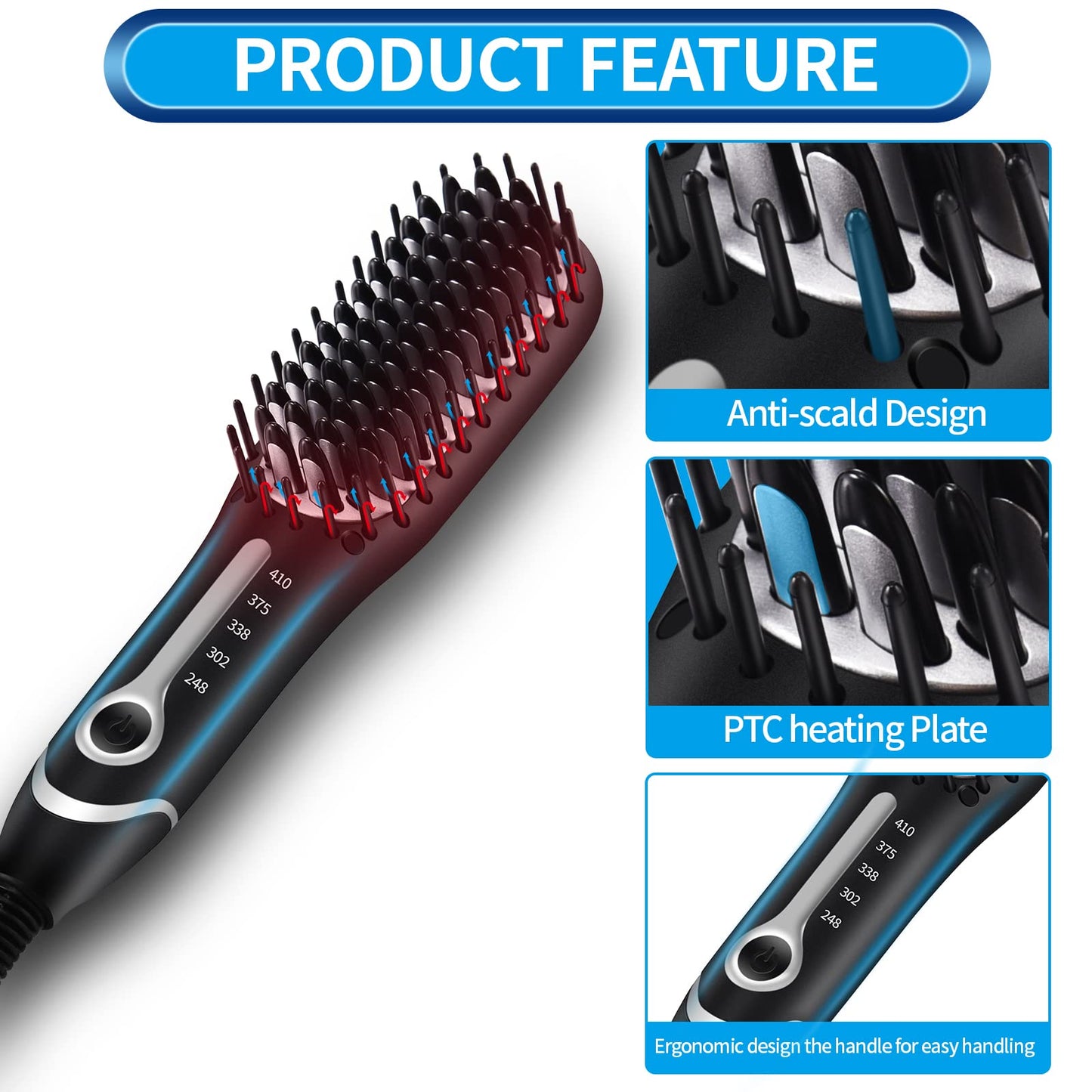 Beard Brush Premium Professional Beard Straightening Beard Comb Heated Beard Kit 3 in 1 Beard Straightening Comb 5 Temp Settings -Anti-Scald Feature for Men for Home and Travel