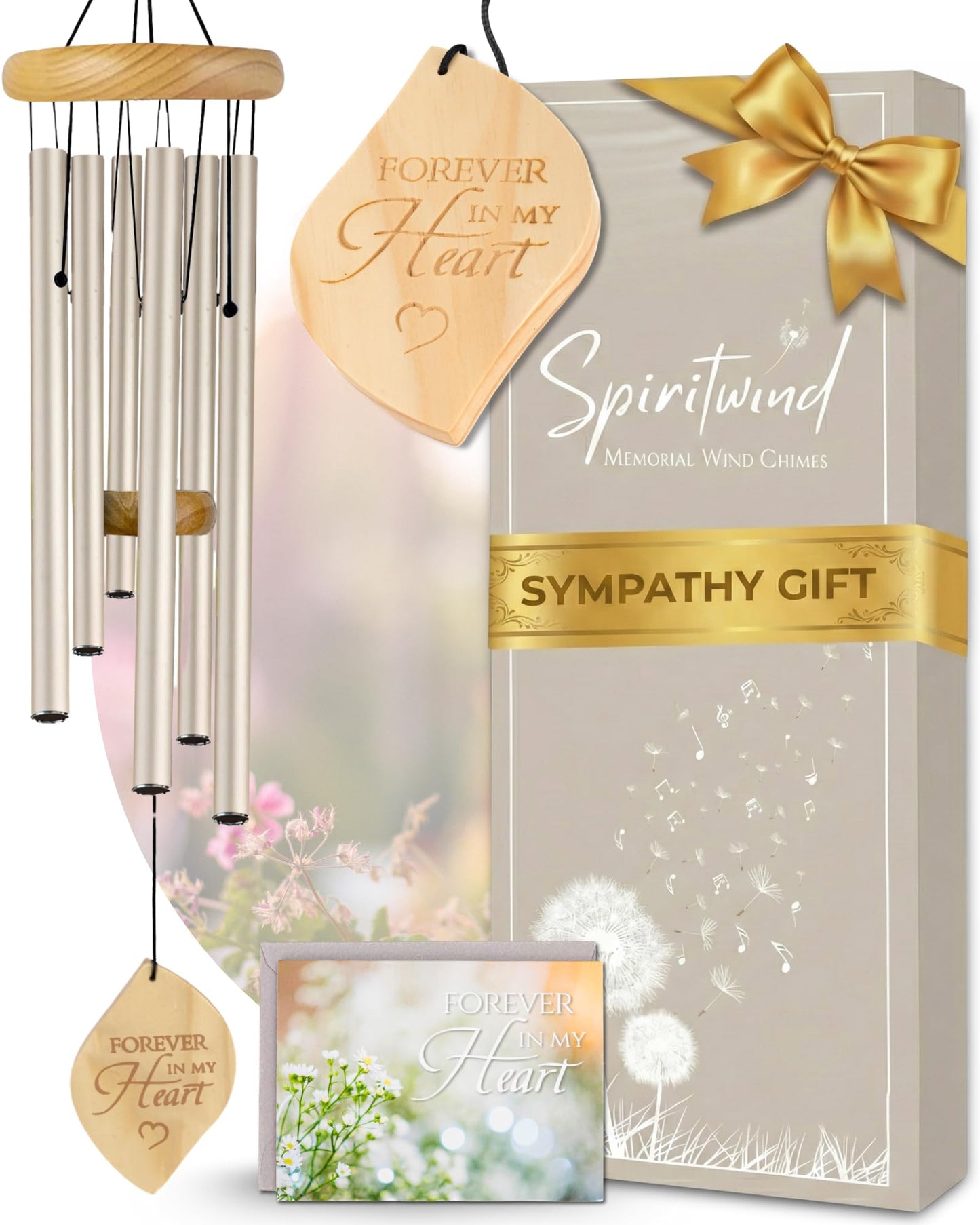 Spiritwind Sympathy Wind Chimes for Loss of Loved One - 32" Memorial Wind Chimes for Loss of Loved One Prime - Bereavement Wind Chimes for Outside - Sympathy Gift, Memorial Gifts (Tranquil Pearl)