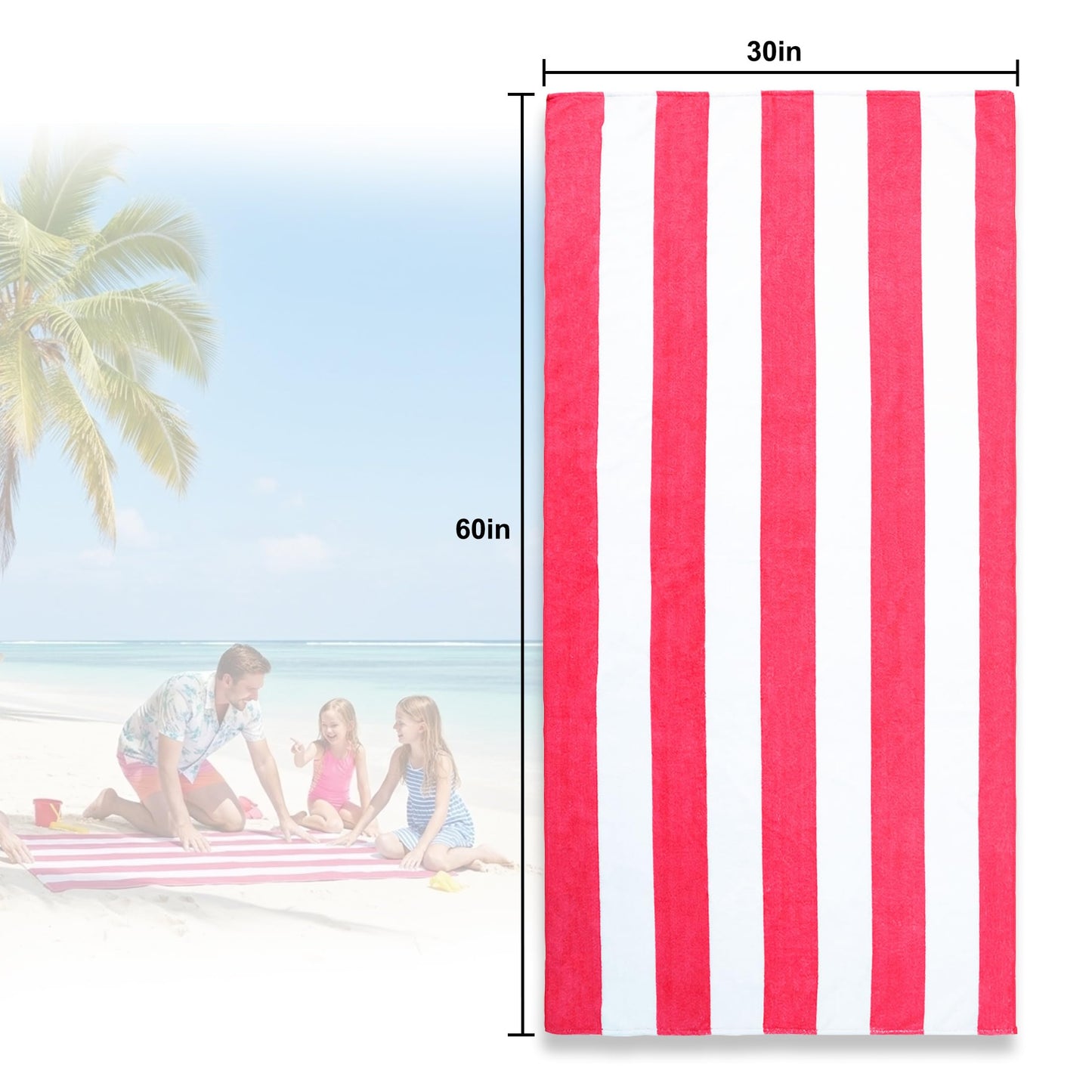 Exclusivo Mezcla 4 Pack Beach Towels, Large Microfiber Striped Beach Bath Pool Towel Set for Kids and Adults, Lightweight and Absorbent, 30x60 Inches, Blue/Green/Yellow/Pink