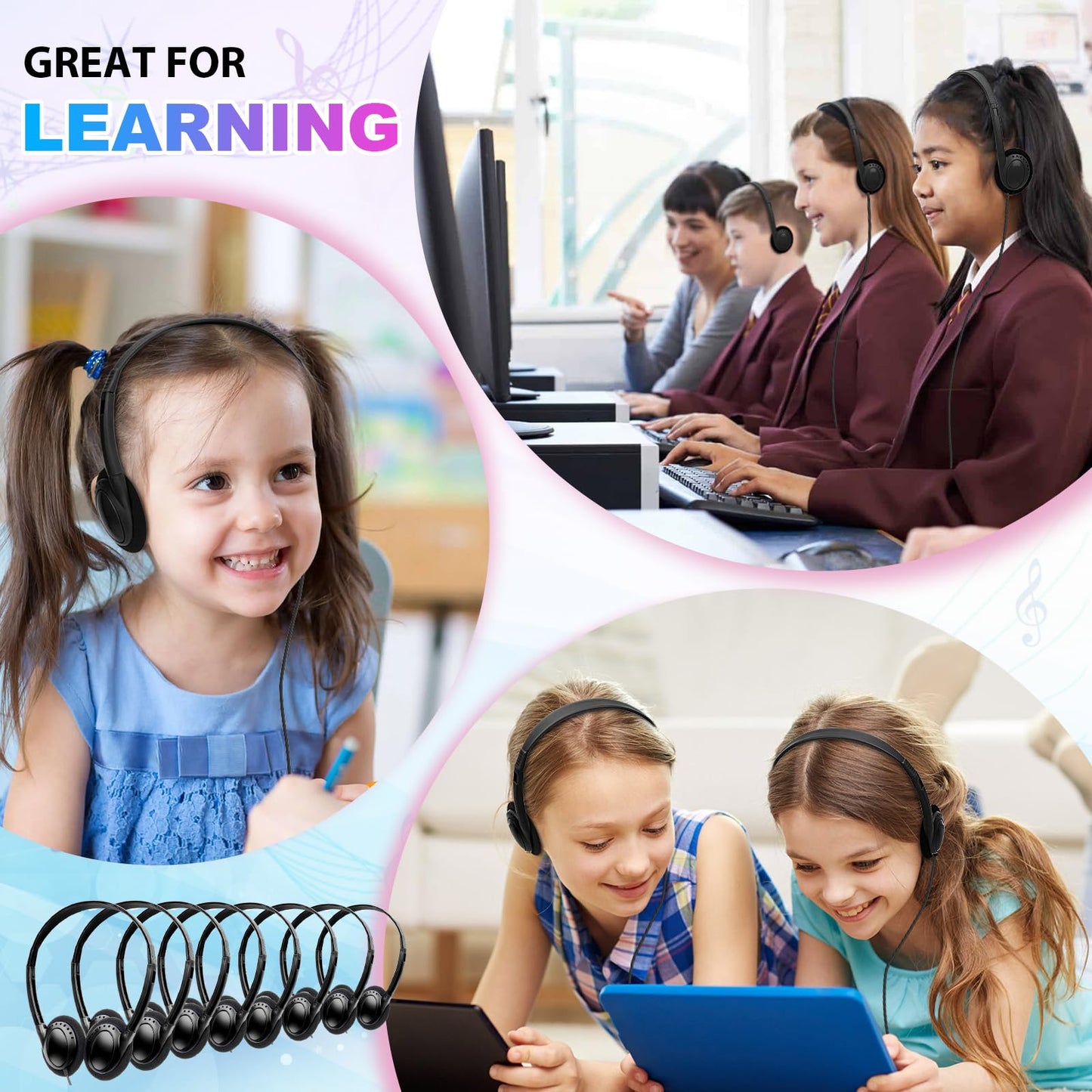 Wensdo Classroom Headphones Bulk 25 Pack for Kids School Students, Wholesale Wired Durable Earphones Class Set for Children Toddler Boys Girls Teens Adult (HY103, 25 Black)