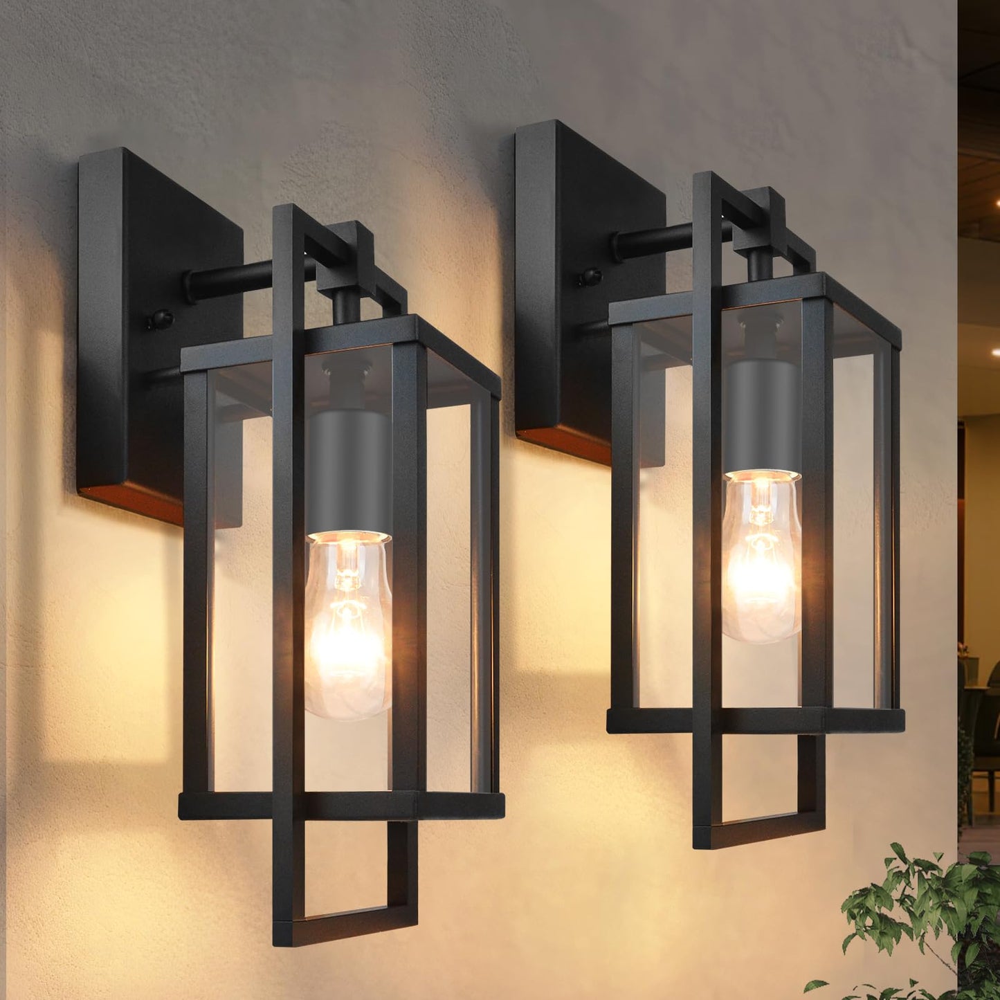 ALVIME 2-Pack Outdoor Wall Lights Fixture, Waterproof Anti-Rust Wall Sconces, Exterior Wall Lanterns, Porch Outside Lamps for Entryway, House Front Door Patio Garage, E26 Base&Toughened Clear Glass