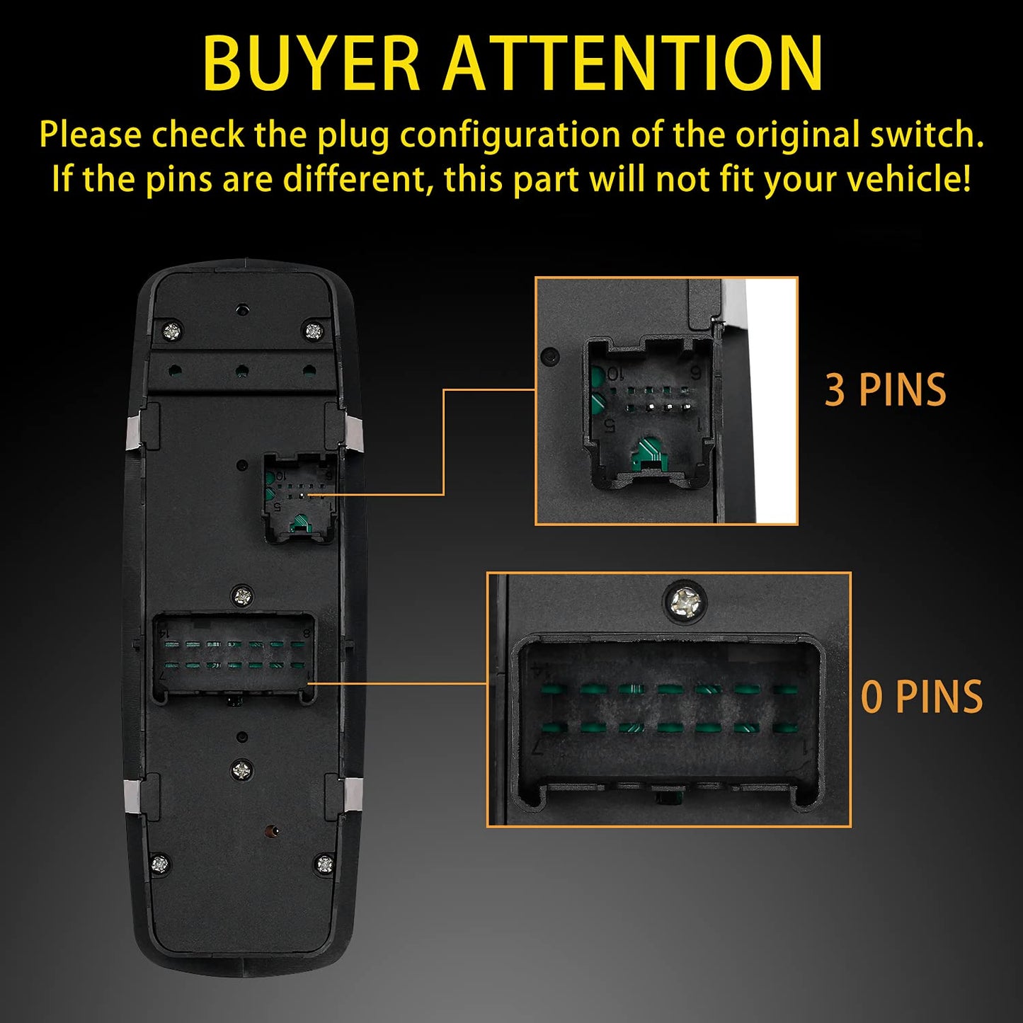 Master Power Window Switch | 3 PINS + 0 PINS Check Required | Replacement for 2012 – 2017 Dodge Grand Caravan, Chrysler Town & Country | Replaces# 68110871AA, 04602535AI