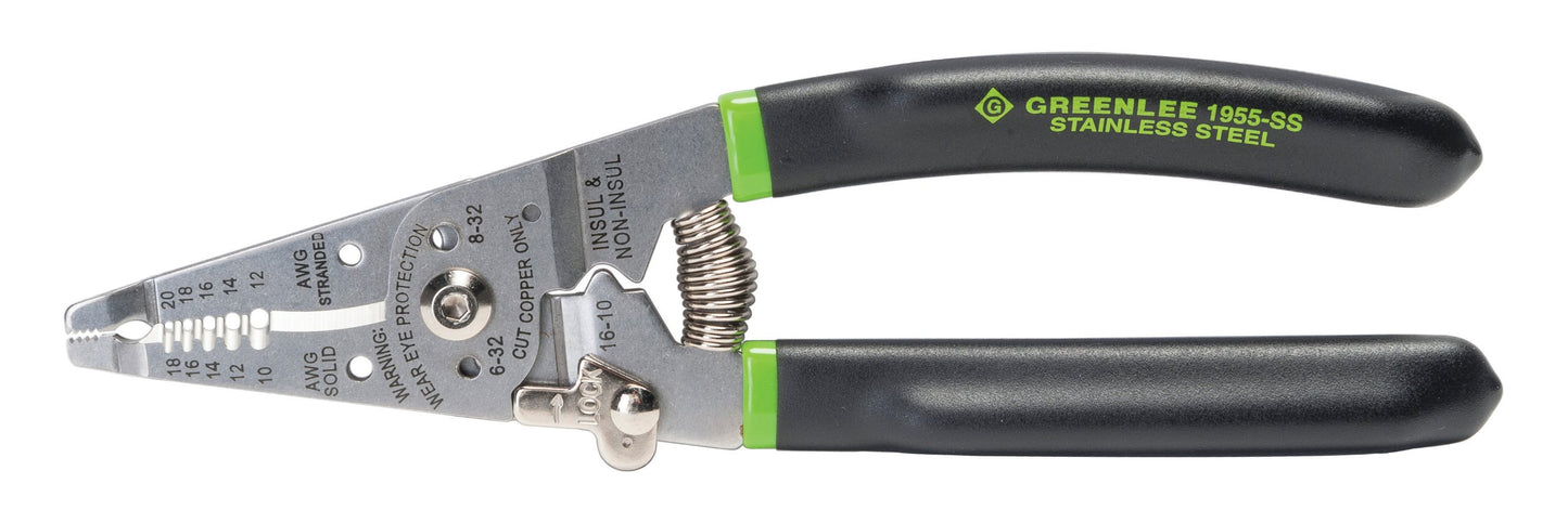 Greenlee 1955-SS Pro Stainless Wire Stripper, Cutter and Crimper Curve, 10-18AWG, 7.5-Inches